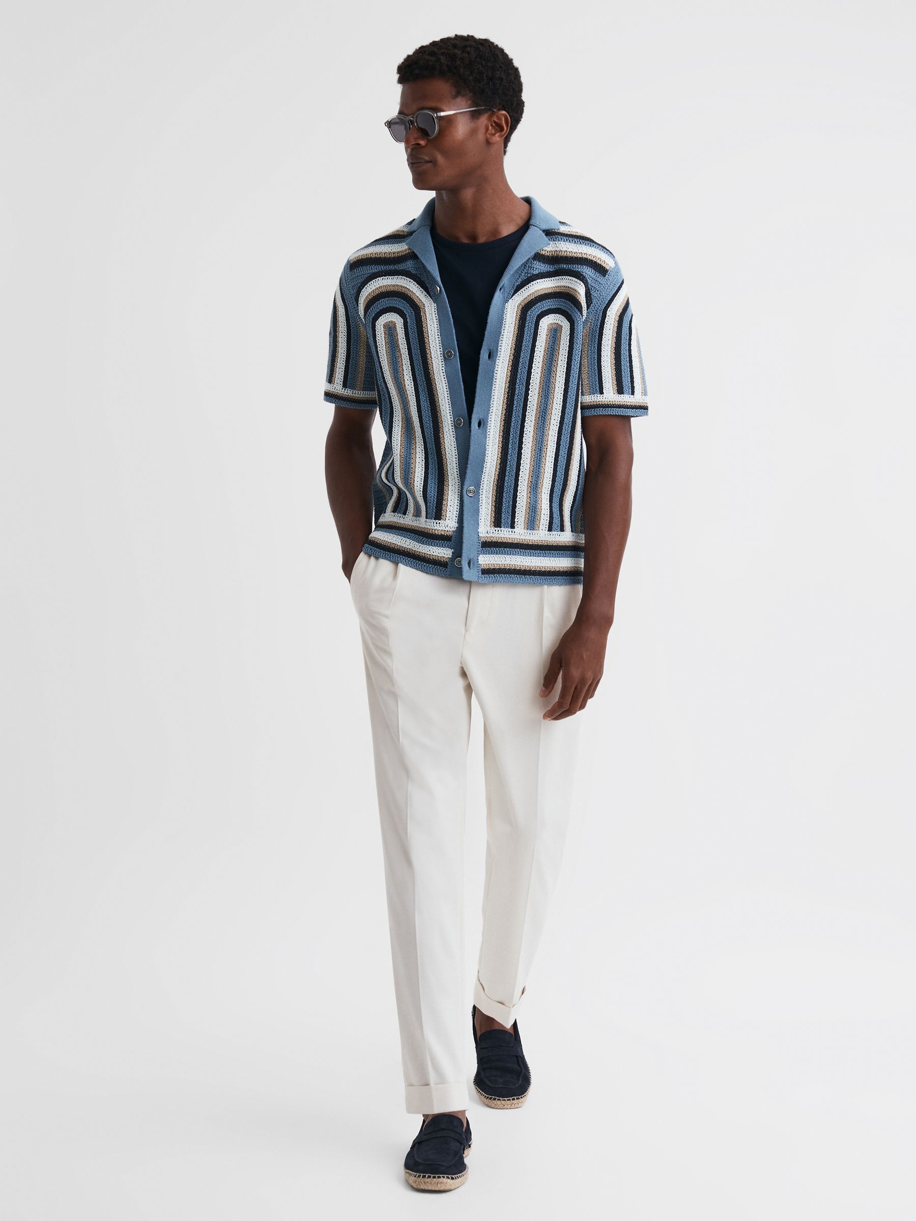 Crochet Cuban Collar Shirt in Blue - Image 3 of 4