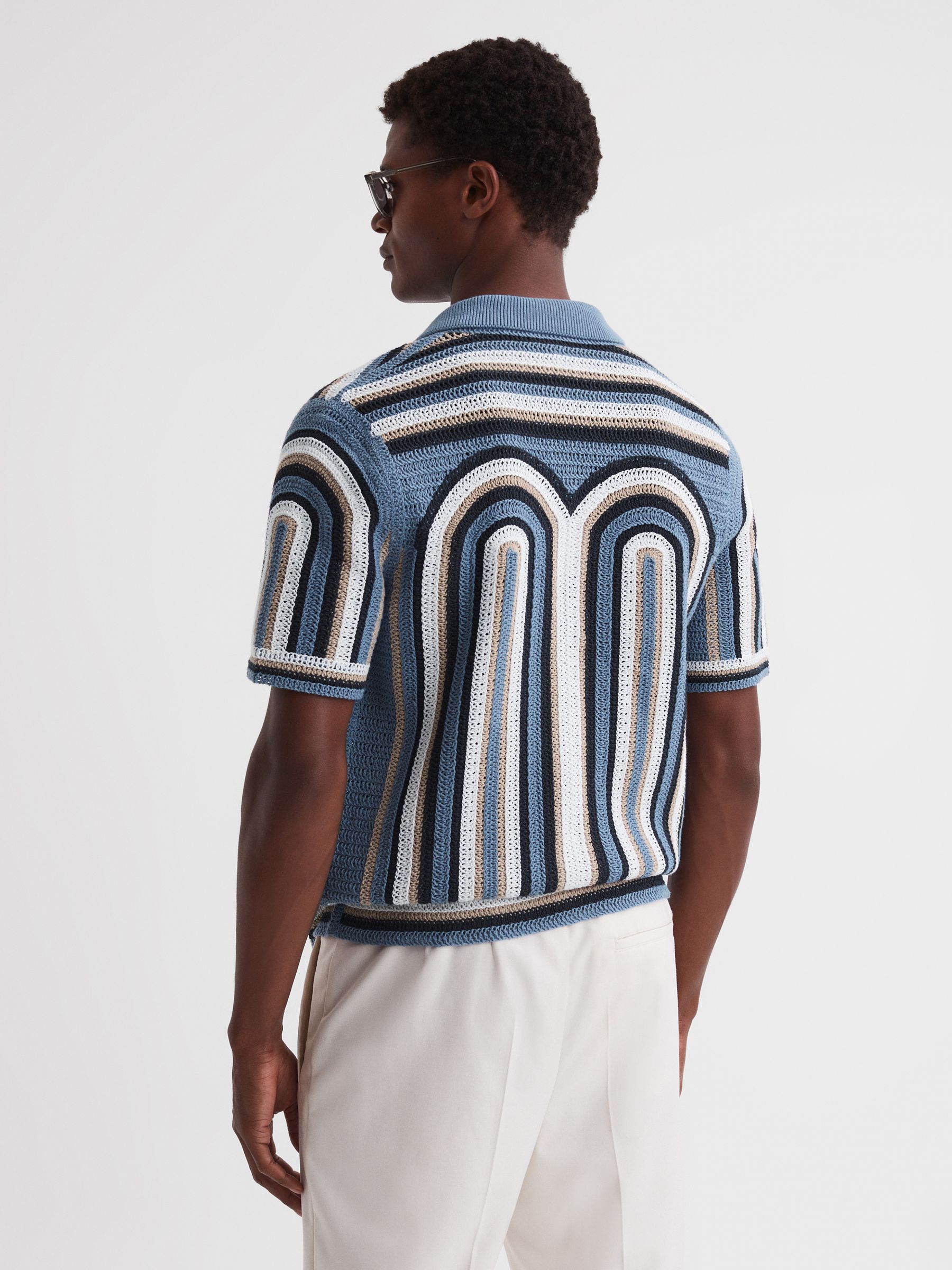 Crochet Cuban Collar Shirt in Blue - Image 4 of 4