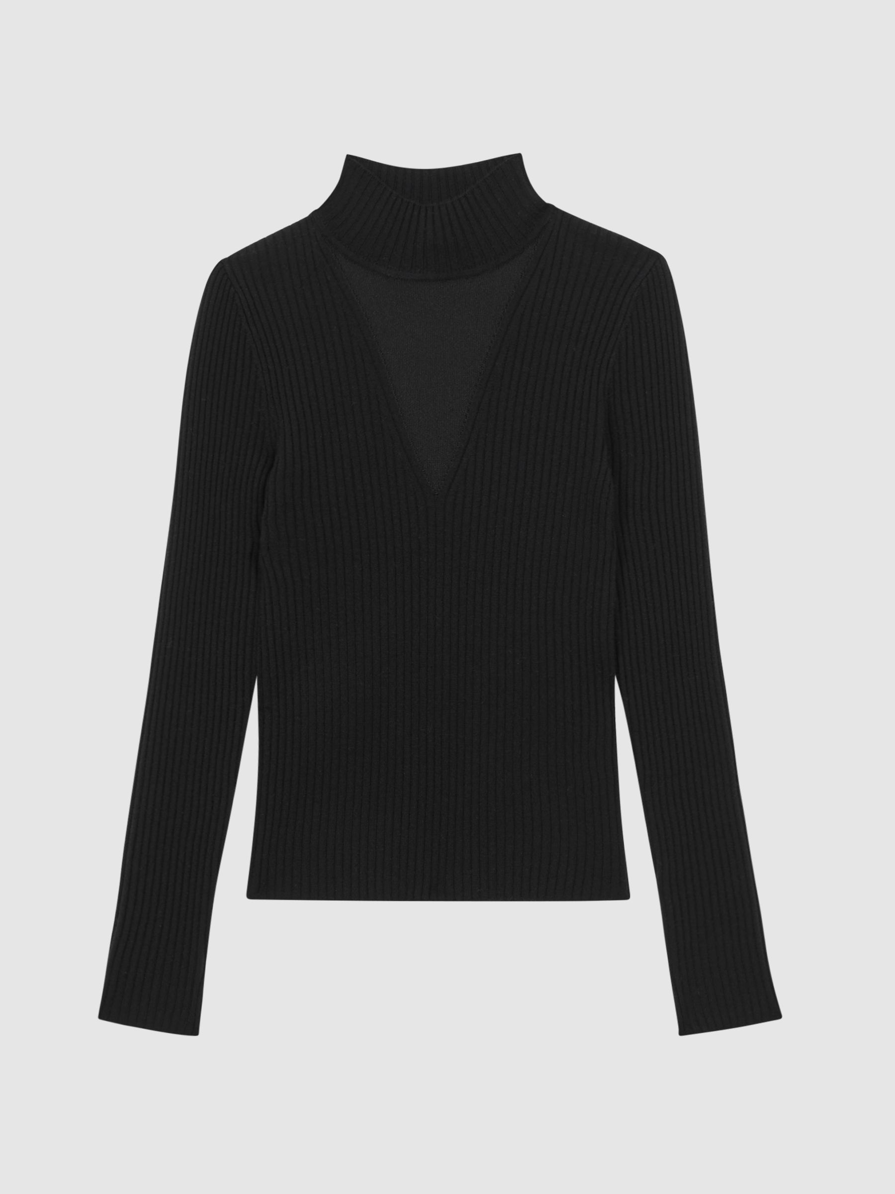 Fitted Wool Blend Mesh Top in Black - Image 2 of 5