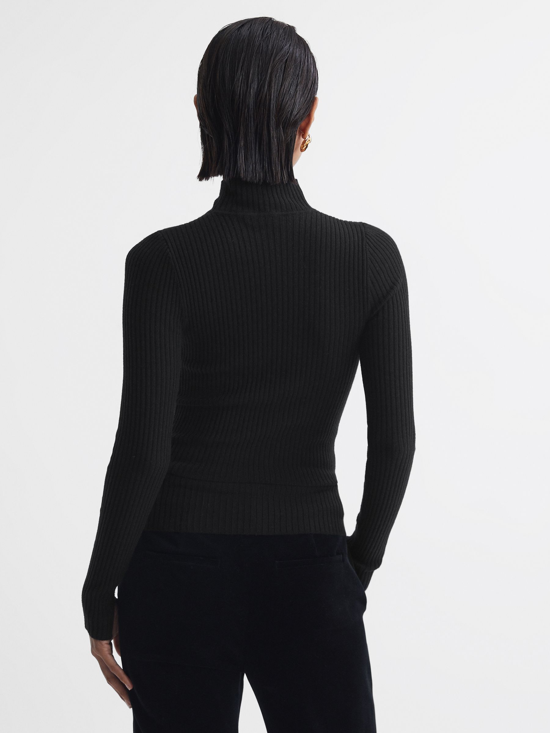 Fitted Wool Blend Mesh Top in Black - Image 5 of 5