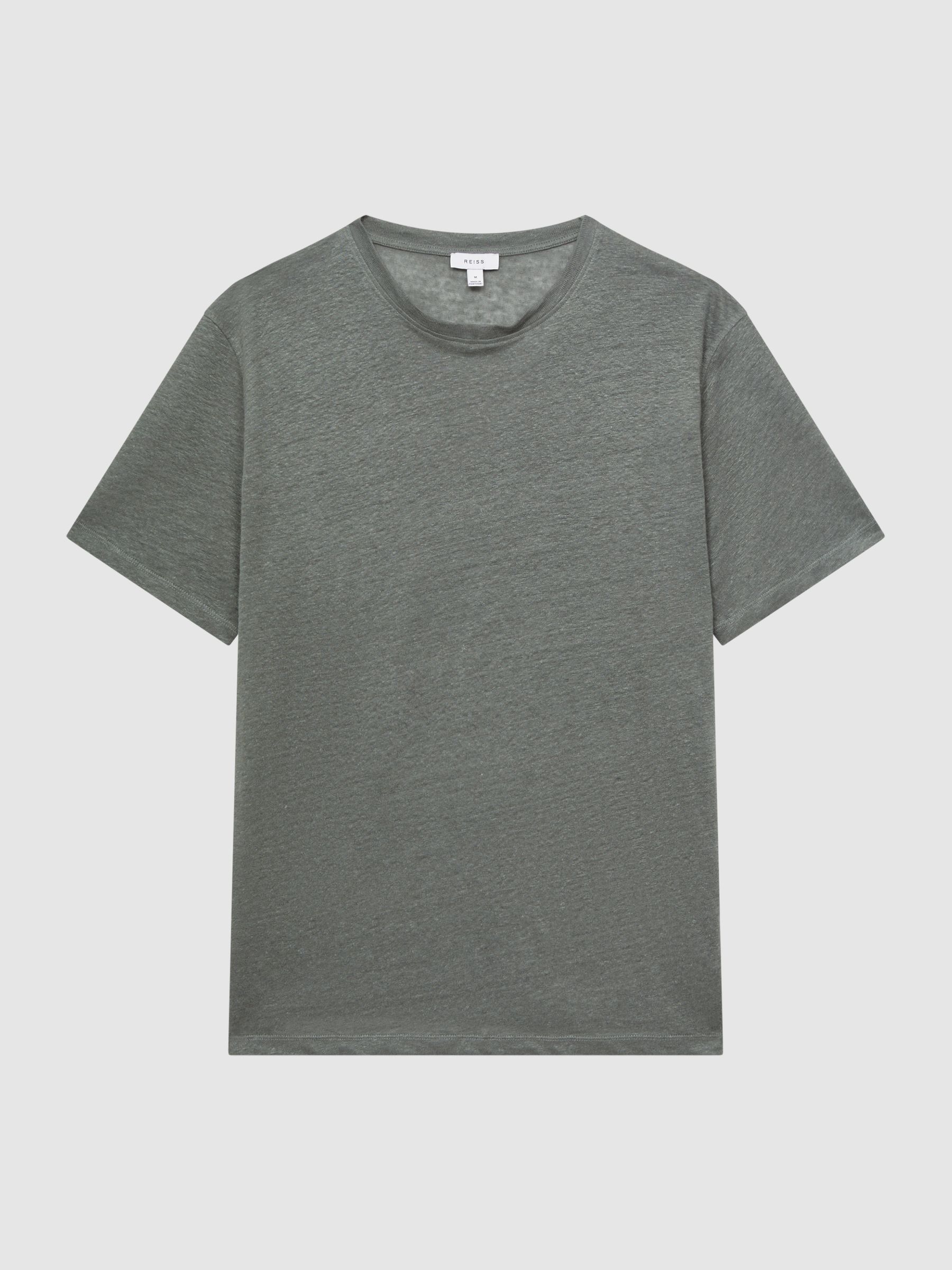 Linen Crew Neck T-Shirt in Fern Green - Image 2 of 5