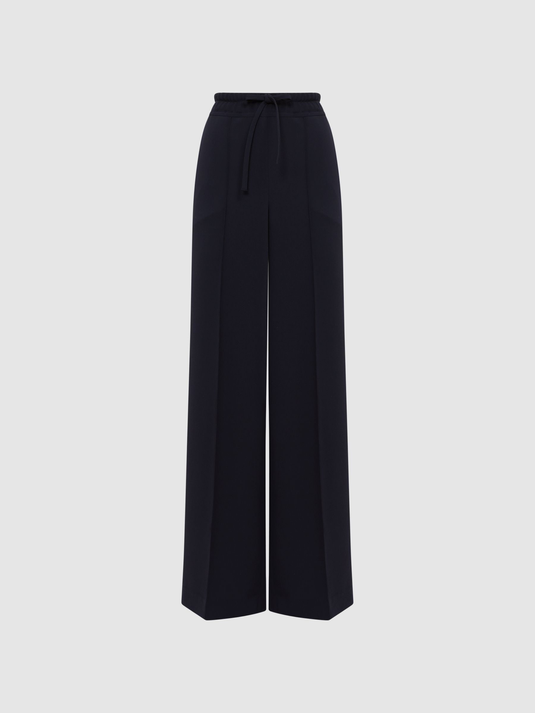 Petite Wide Leg Drawstring Trousers in Navy - Image 2 of 6