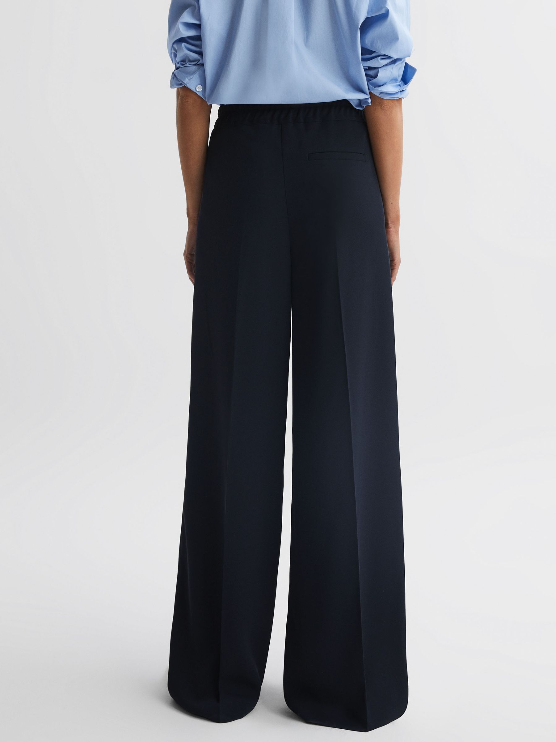 Petite Wide Leg Drawstring Trousers in Navy - Image 5 of 6