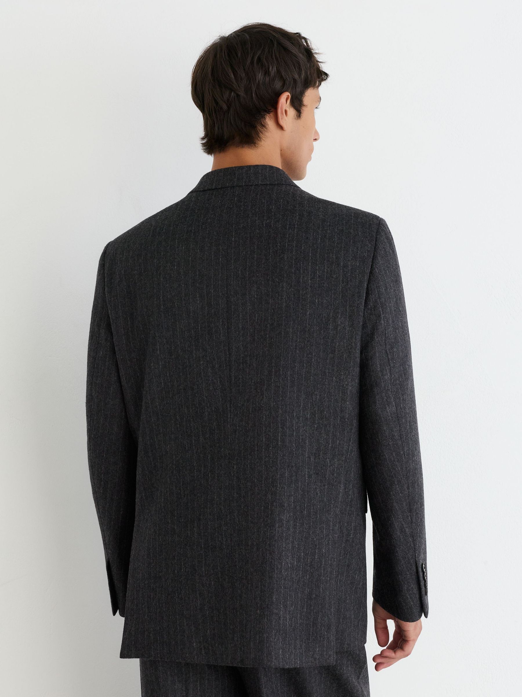 Monogram Wool-Blend Chalk-Stripe Double-Breasted Blazer Relaxed-Fit in Charcoal Grey - Image 8 de 9