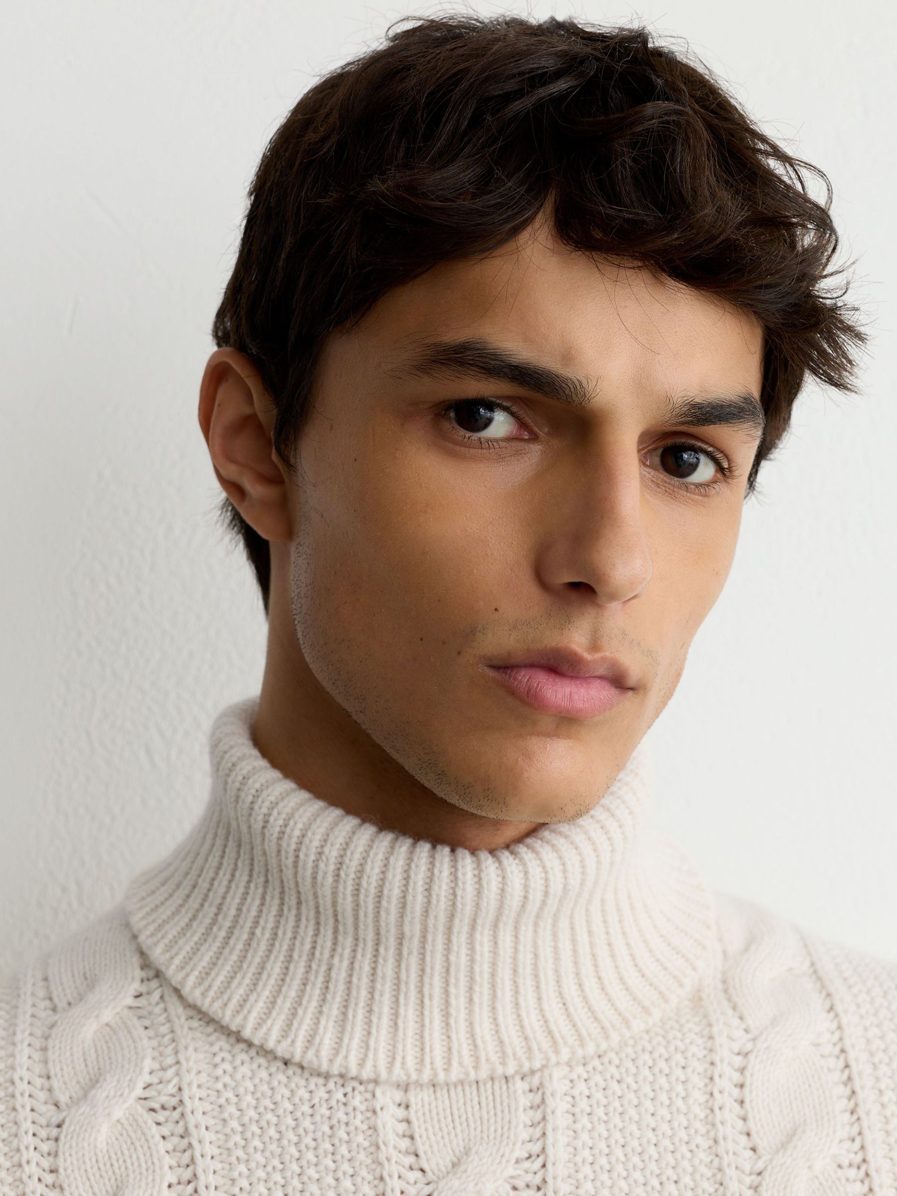 Cable-Knit Roll-Neck Jumper with Wool in White - Image 1 of 8