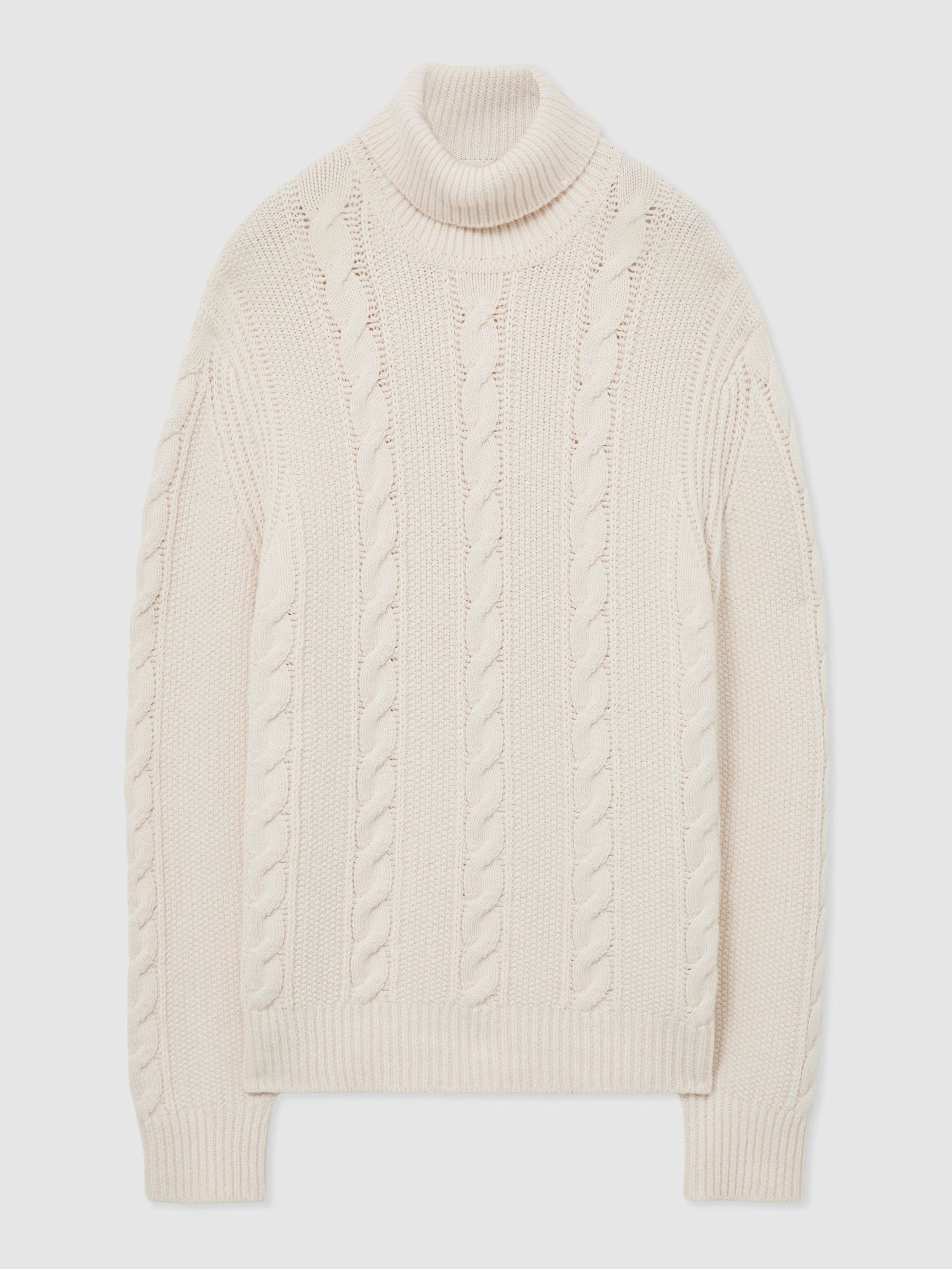 Cable-Knit Roll-Neck Jumper with Wool in White - Image 2 of 8