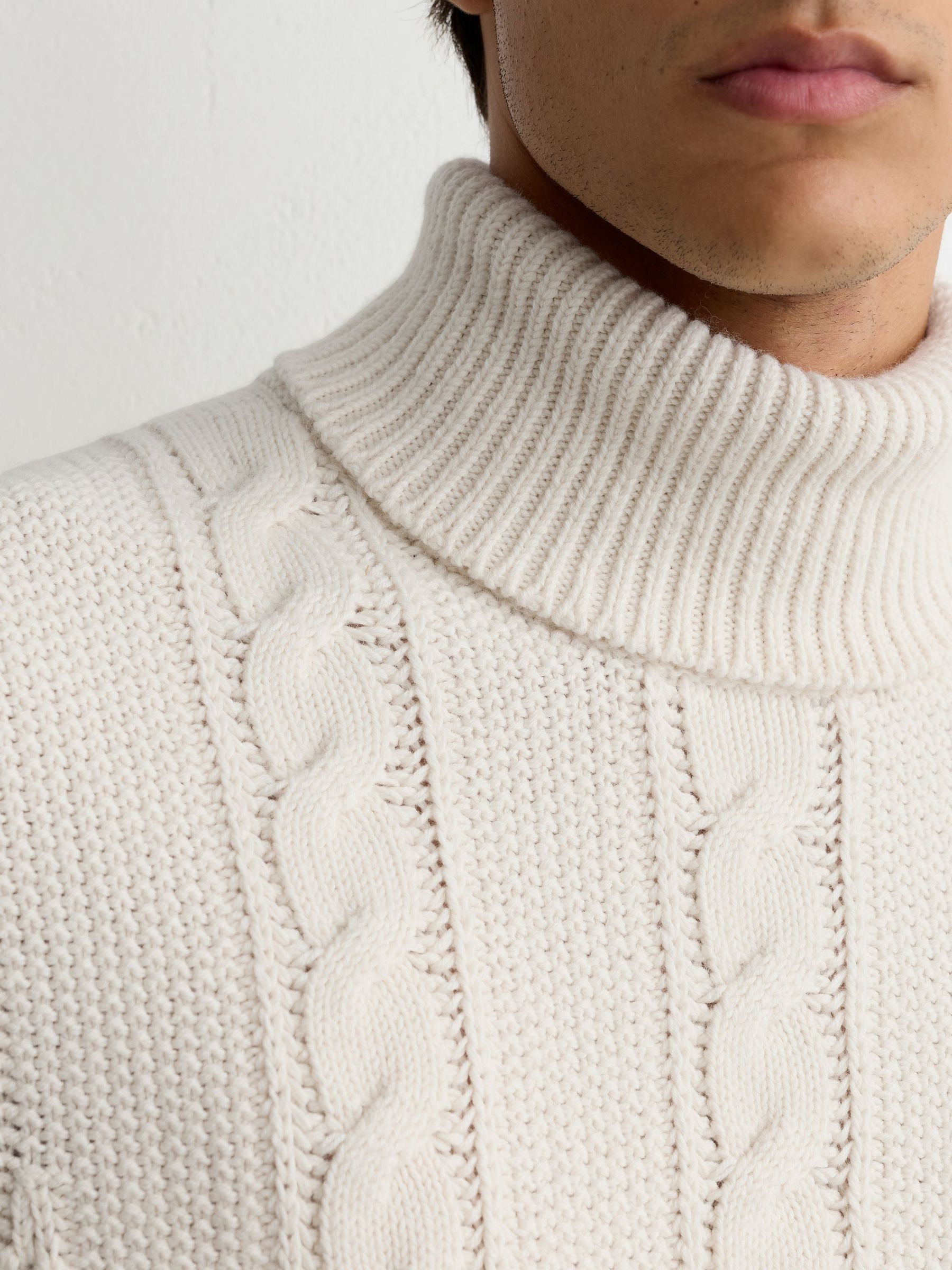 Cable-Knit Roll-Neck Jumper with Wool in White - Image 5 of 8