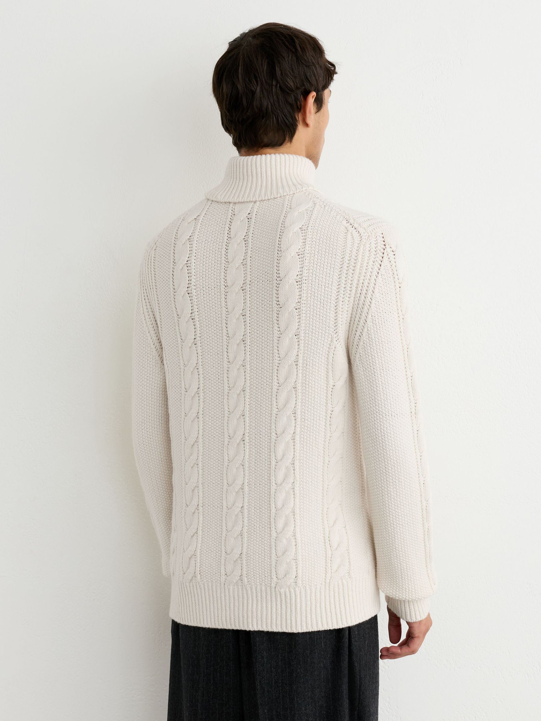 Cable-Knit Roll-Neck Jumper with Wool in White - Image 6 of 8