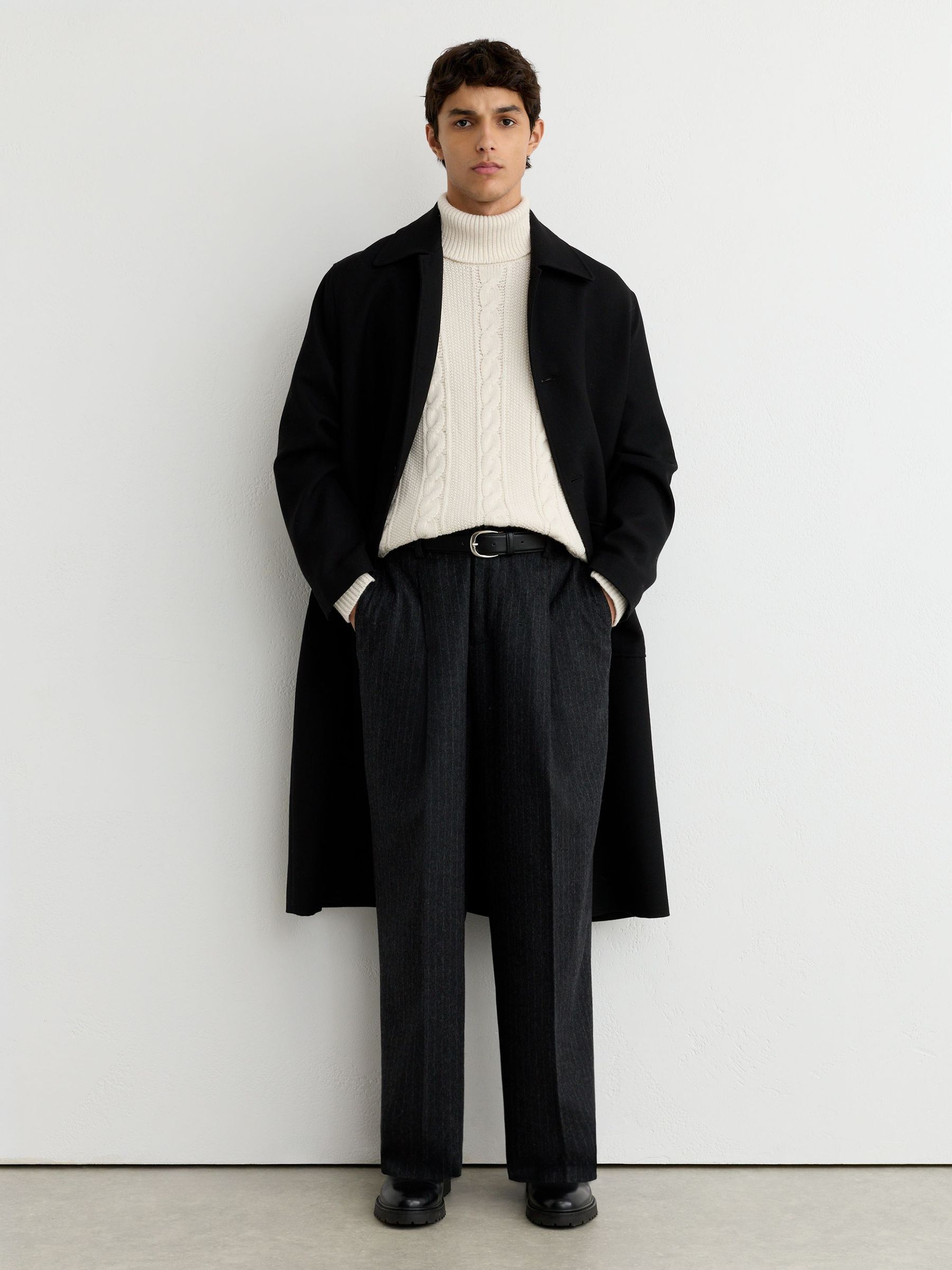 Cable-Knit Roll-Neck Jumper with Wool in White - Image 7 of 8
