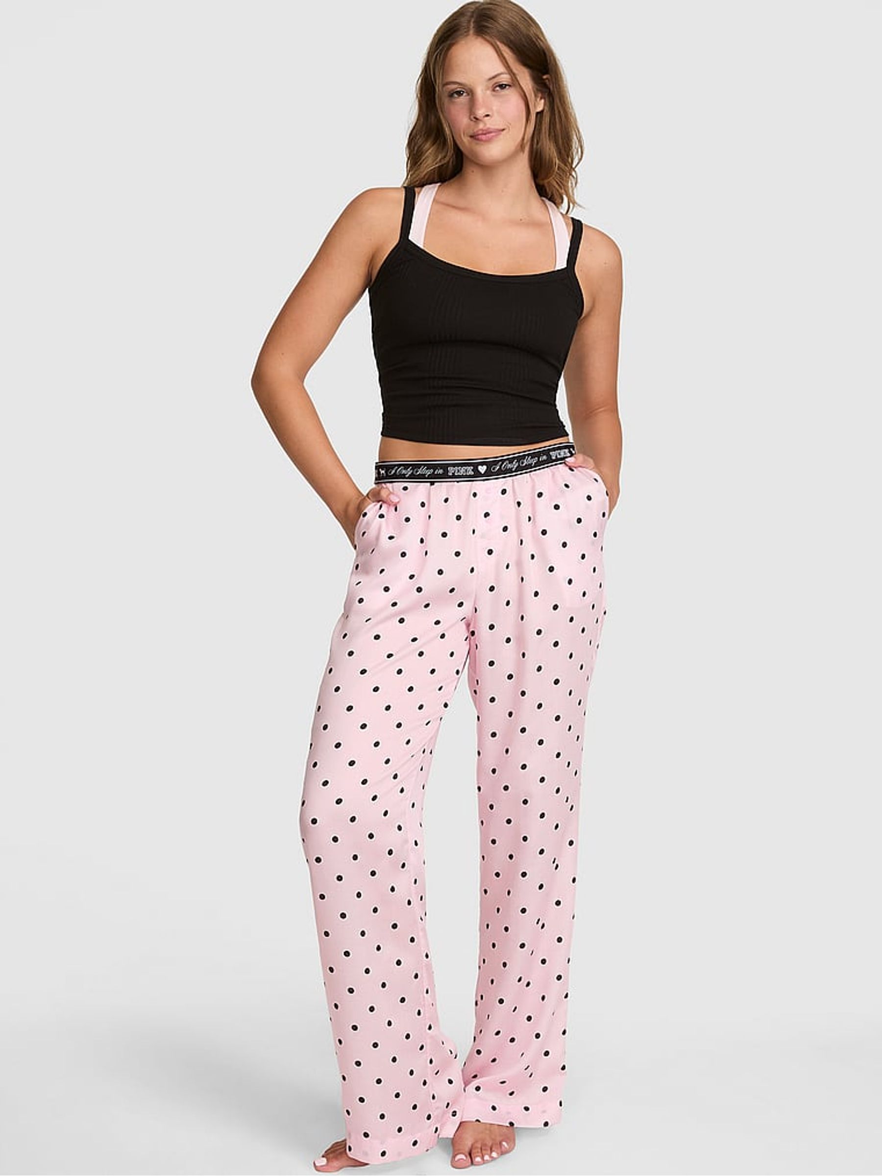 Pink Polka Dot Print Long Pyjama Bottoms - Image 1 of 2