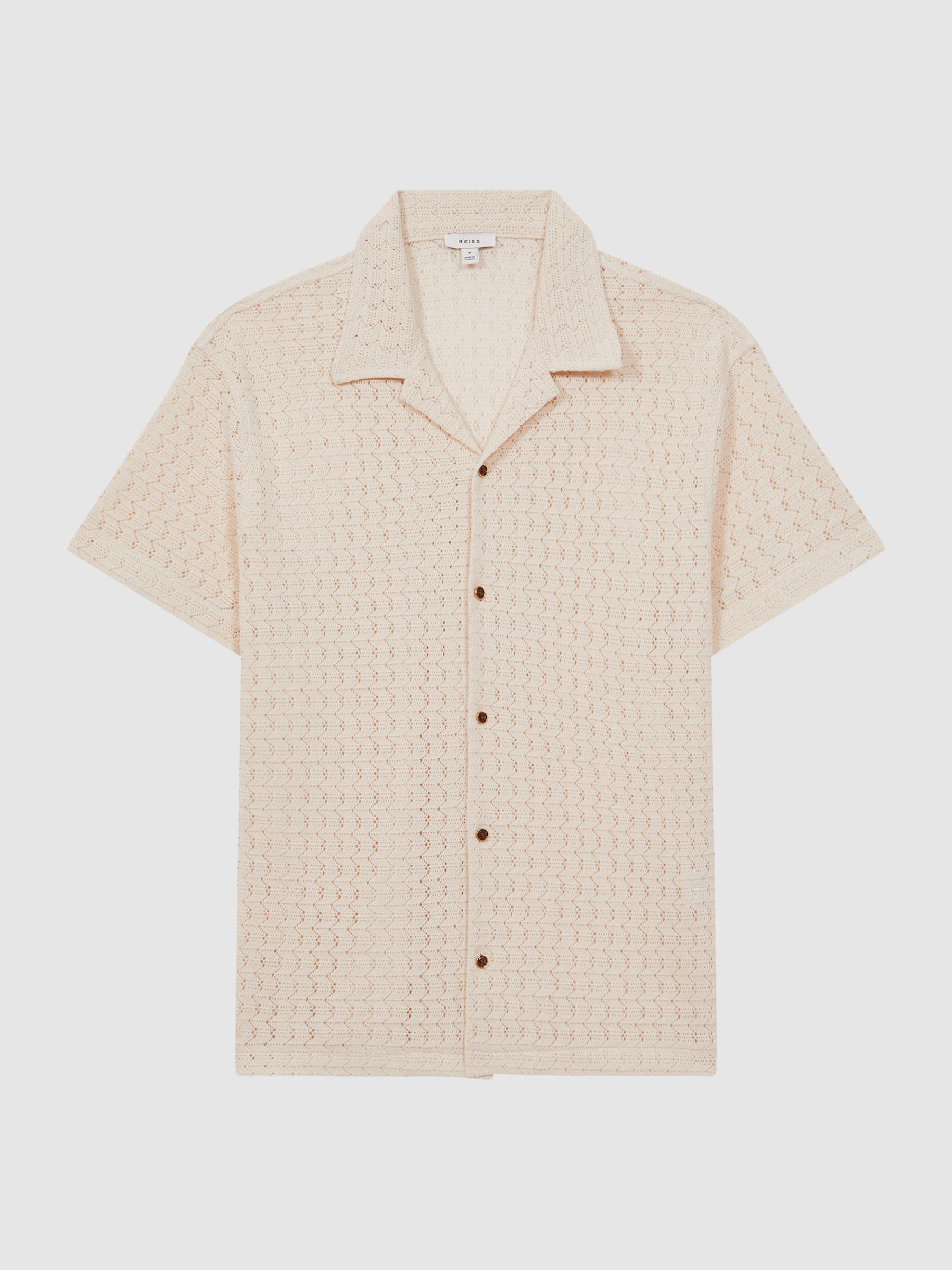 Crochet Cuban Collar Button Through T-Shirt in Ecru - Image 2 of 4