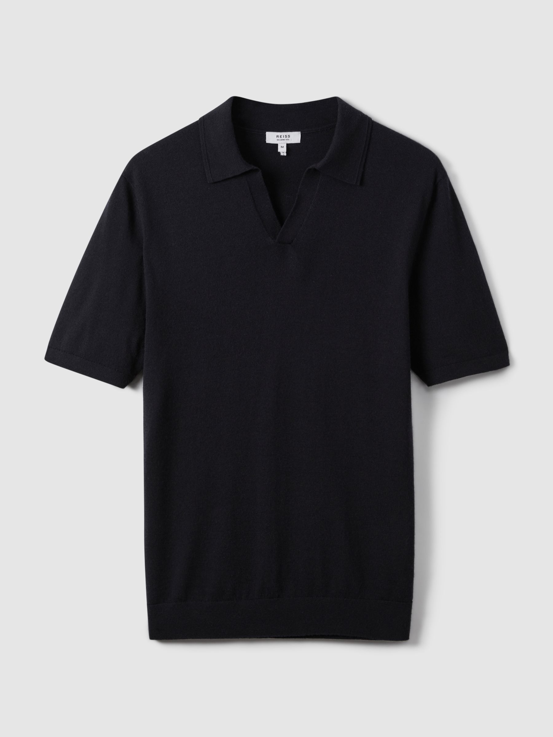 Wool Open-Collar Polo Shirt in Navy - image 1