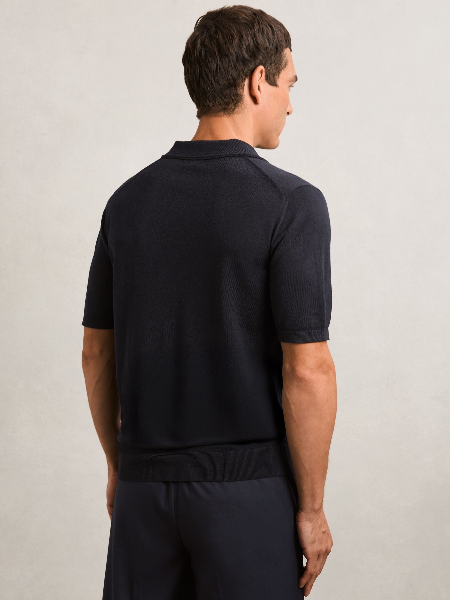 Wool Open-Collar Polo Shirt in Navy - image 3