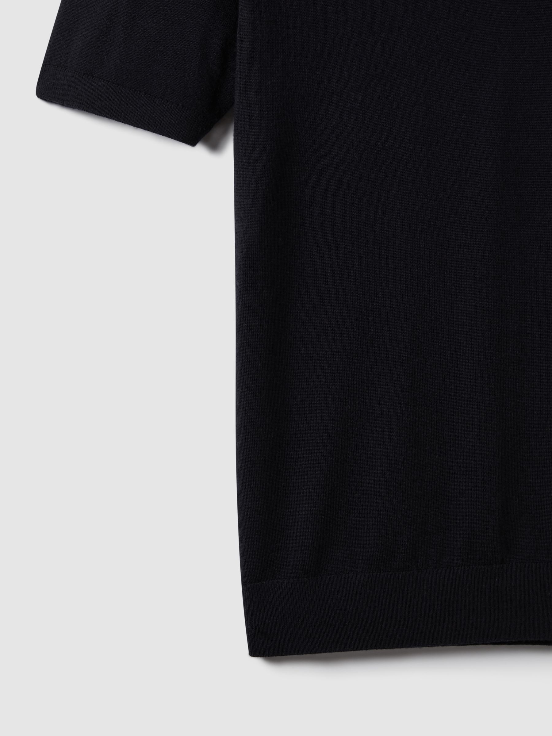Merino Wool Open Collar Polo Shirt in Navy - Image 7 of 7