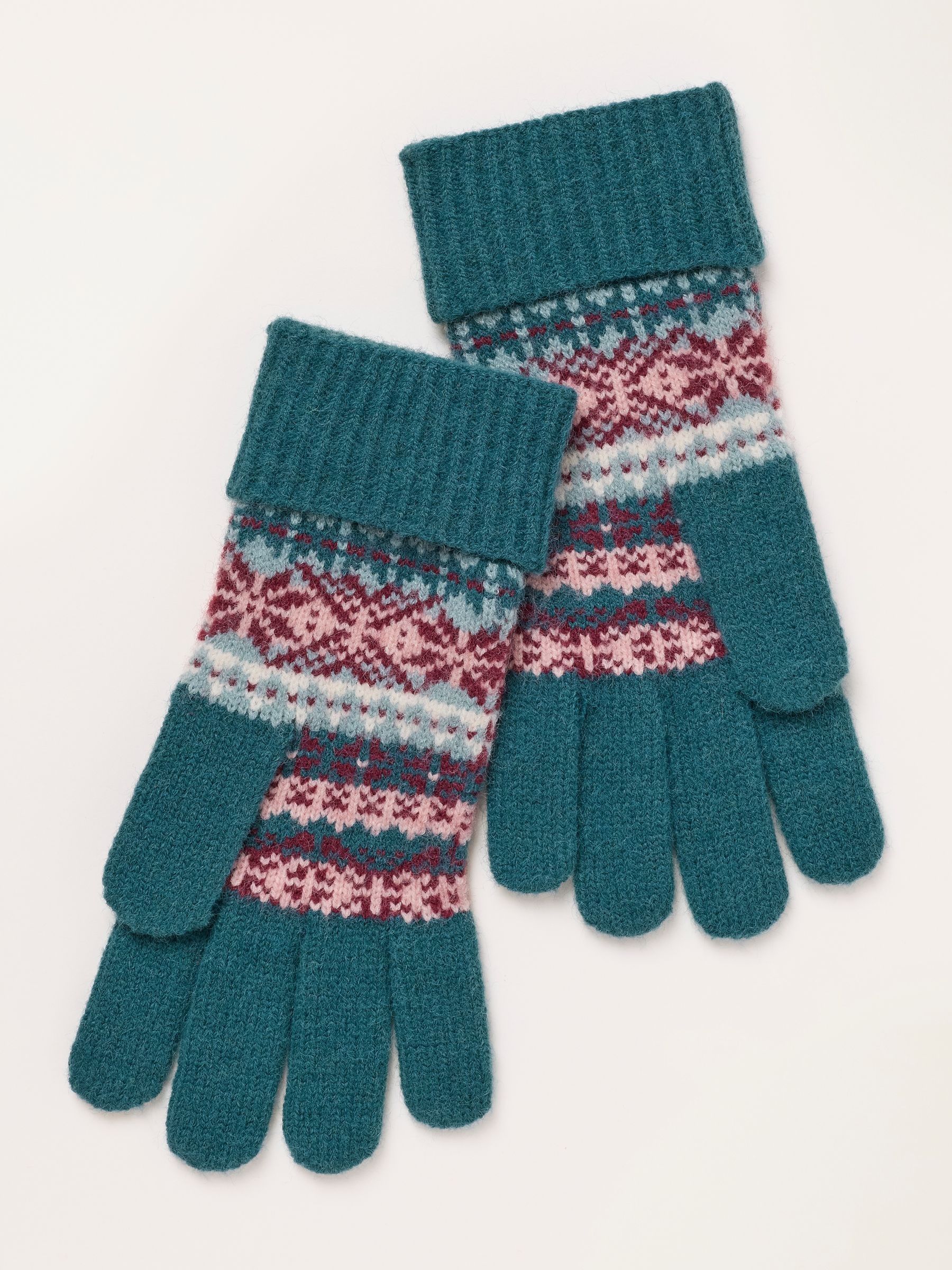 Teal Blue Fairisle Gloves - Image 2 of 3 Teal Blue Fairisle Gloves - Image 2 of 3
