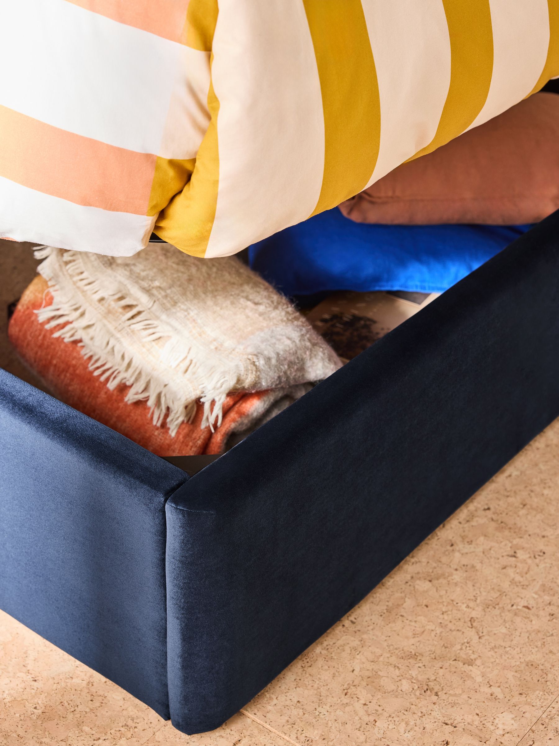 Harlow Ottoman Storage Bed Frame in Velvet in Navy - Image 3 of 4