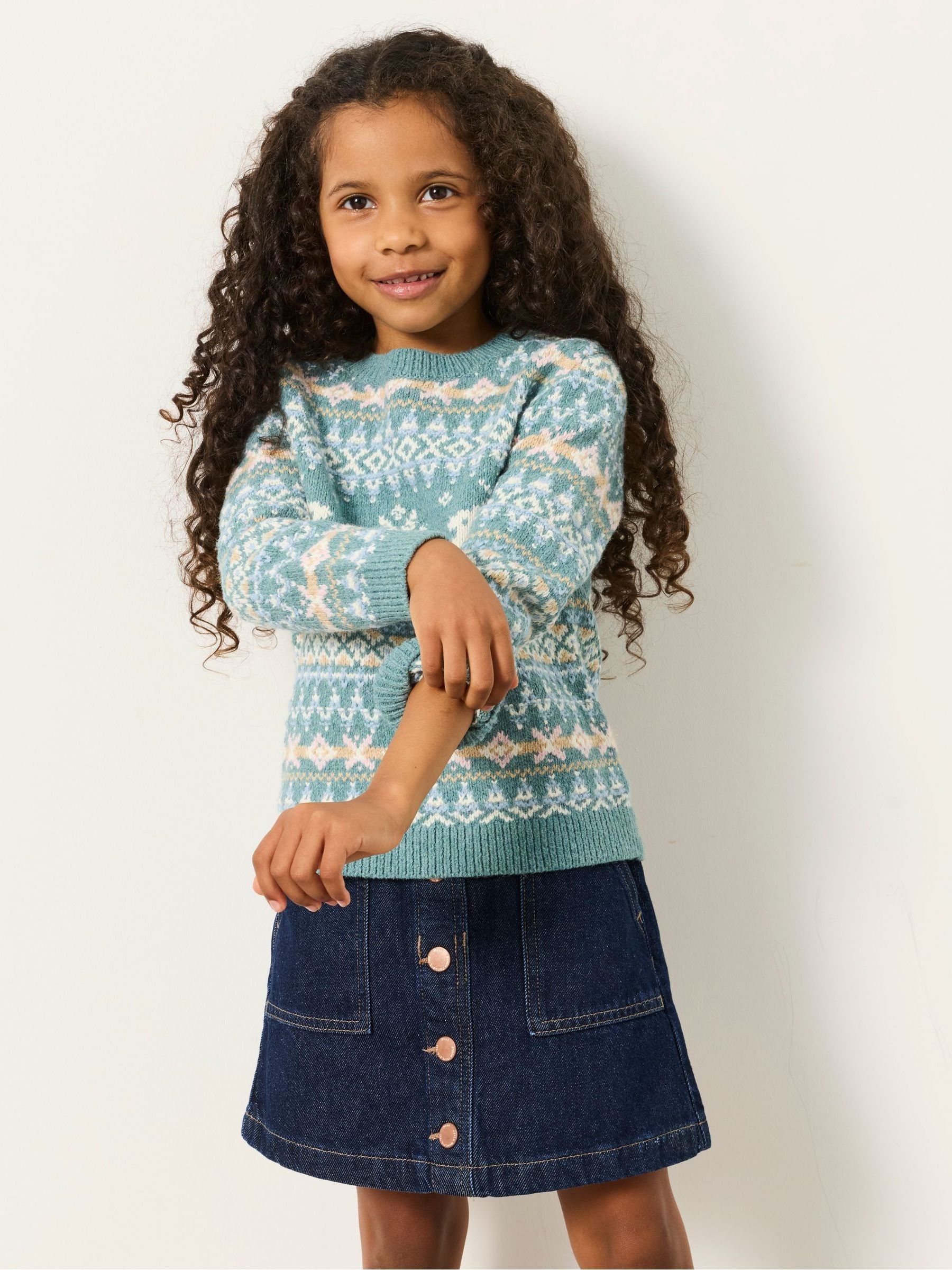 Kids Matching Family Teal Blue Reindeer Christmas Jumper (3-12yrs) - Image 1 of 6