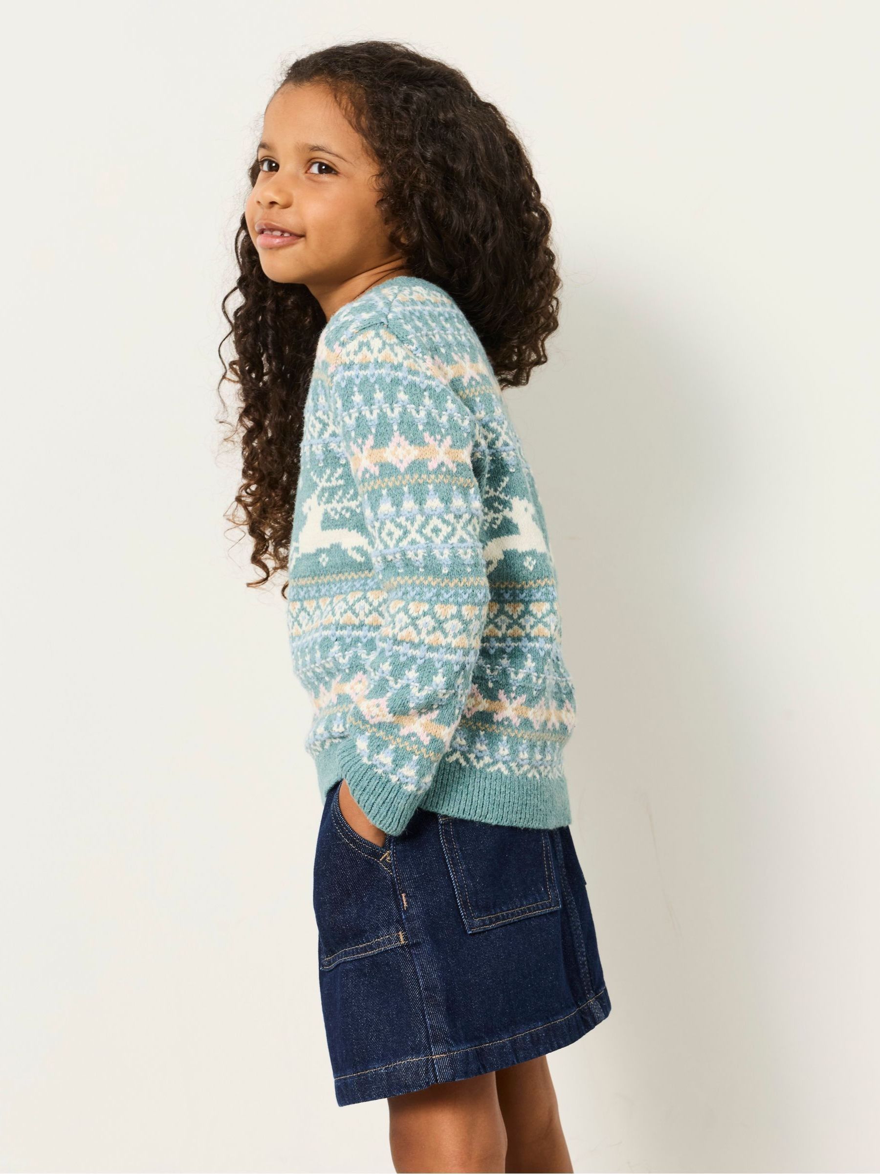 Kids Matching Family Teal Blue Reindeer Christmas Jumper (3-12yrs) - Image 2 of 6 Kids Matching Family Teal Blue Reindeer Christmas Jumper (3-12yrs) - Image 2 of 6