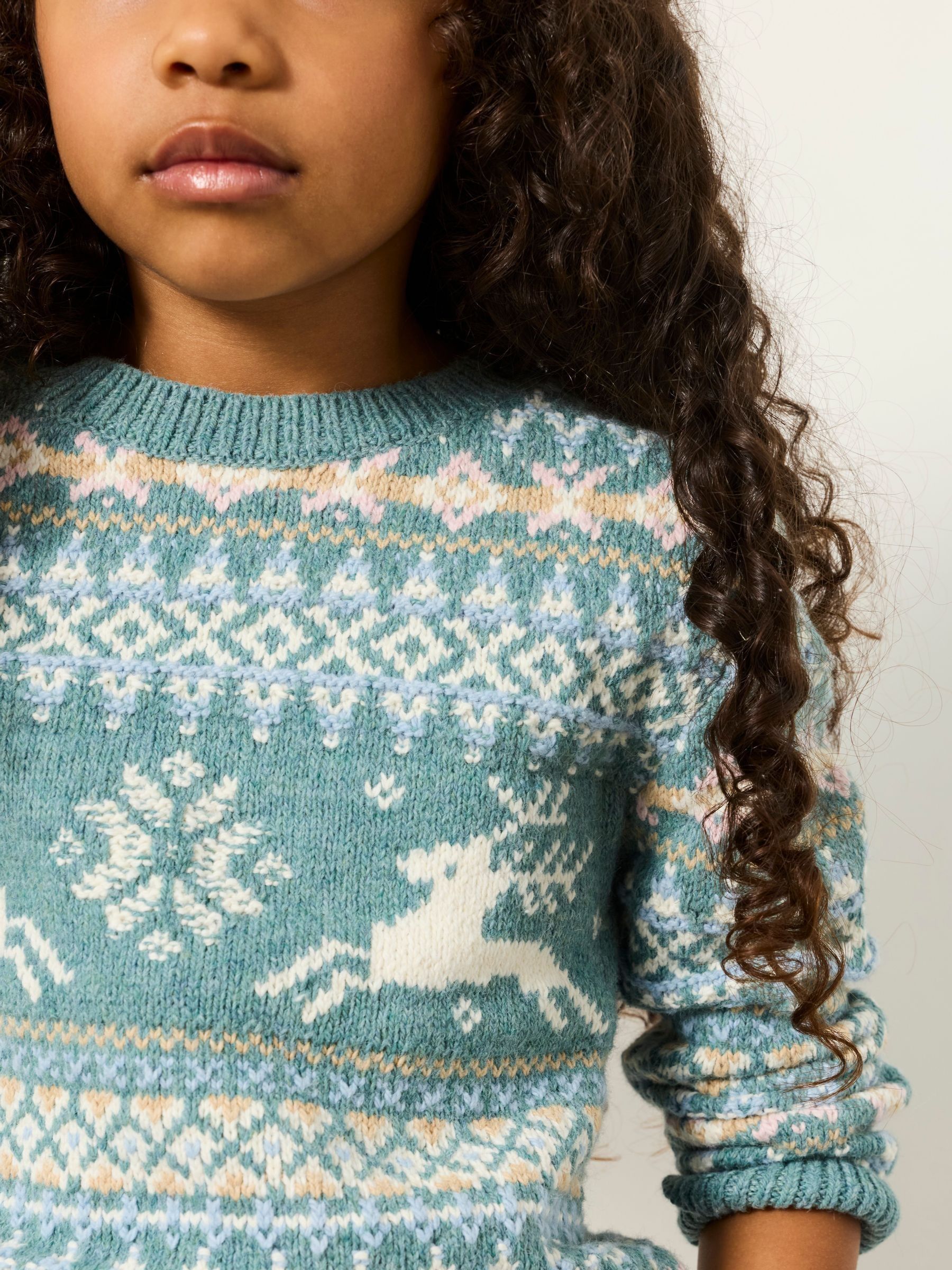Kids Matching Family Teal Blue Reindeer Christmas Jumper (3-12yrs) - Image 3 of 6