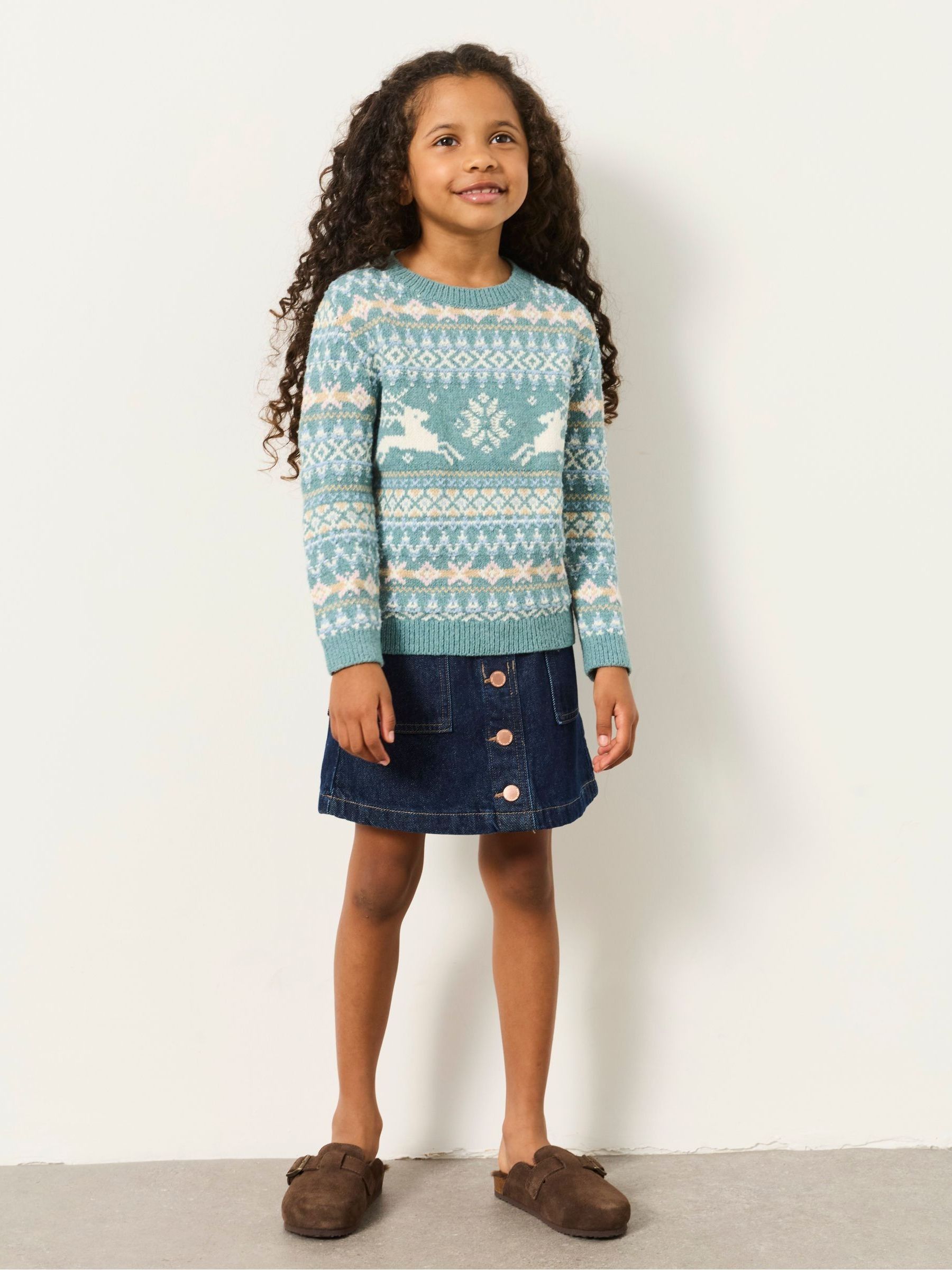 Kids Matching Family Teal Blue Reindeer Christmas Jumper (3-12yrs) - Image 4 of 6