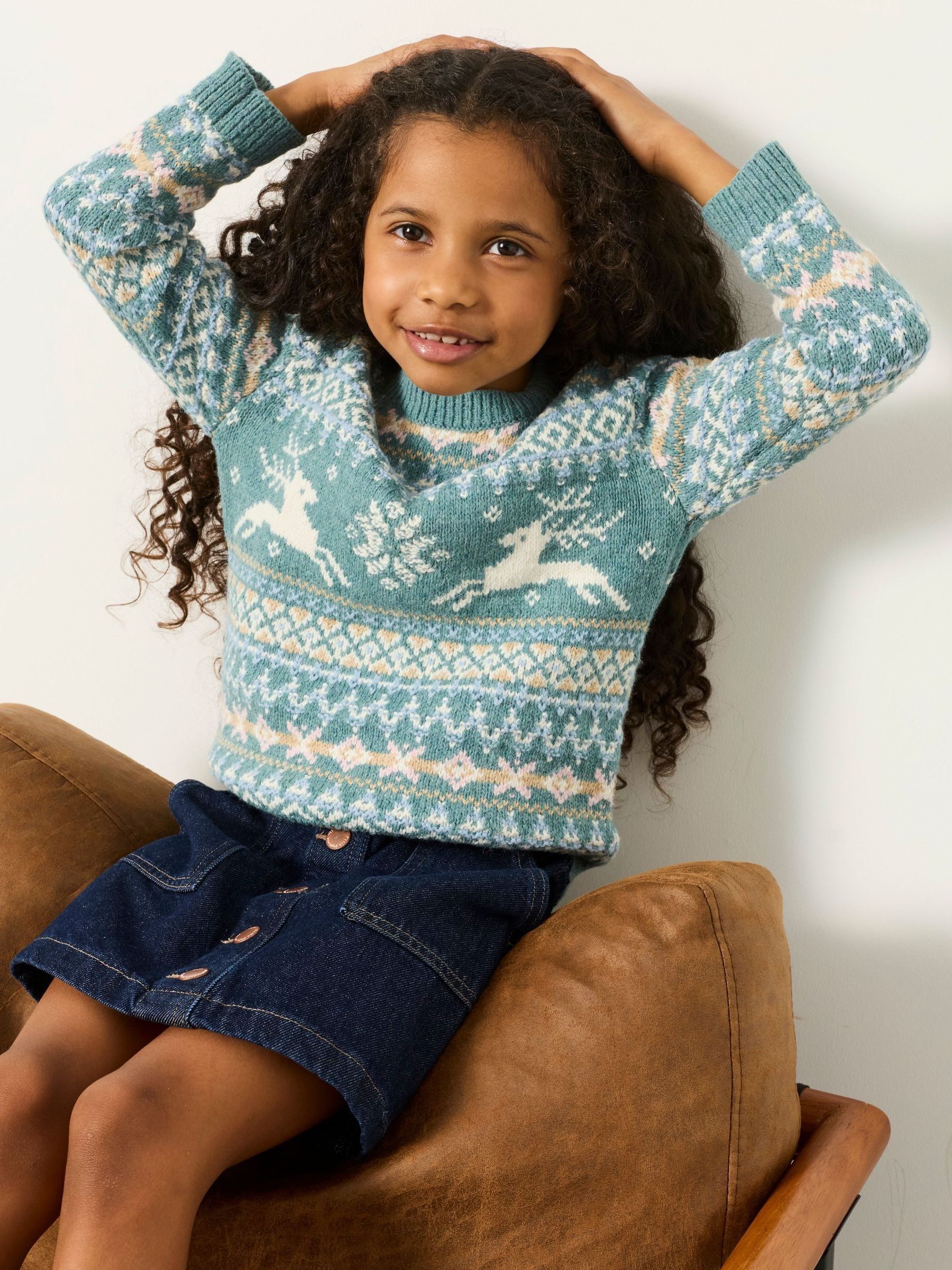 Kids Matching Family Teal Blue Reindeer Christmas Jumper (3-12yrs) - Image 5 of 6