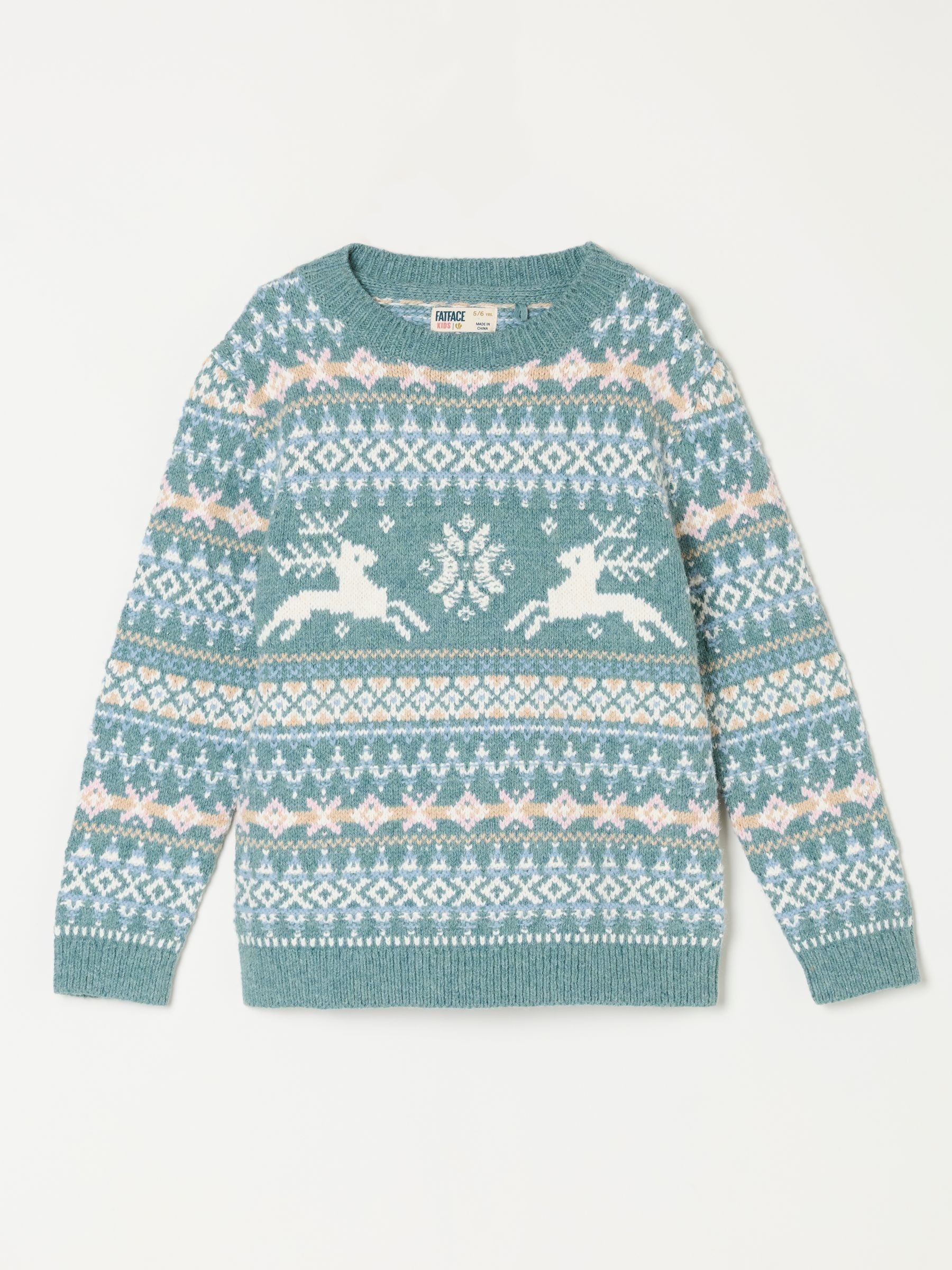 Kids Matching Family Teal Blue Reindeer Christmas Jumper (3-12yrs) - Image 6 of 6 Kids Matching Family Teal Blue Reindeer Christmas Jumper (3-12yrs) - Image 6 of 6