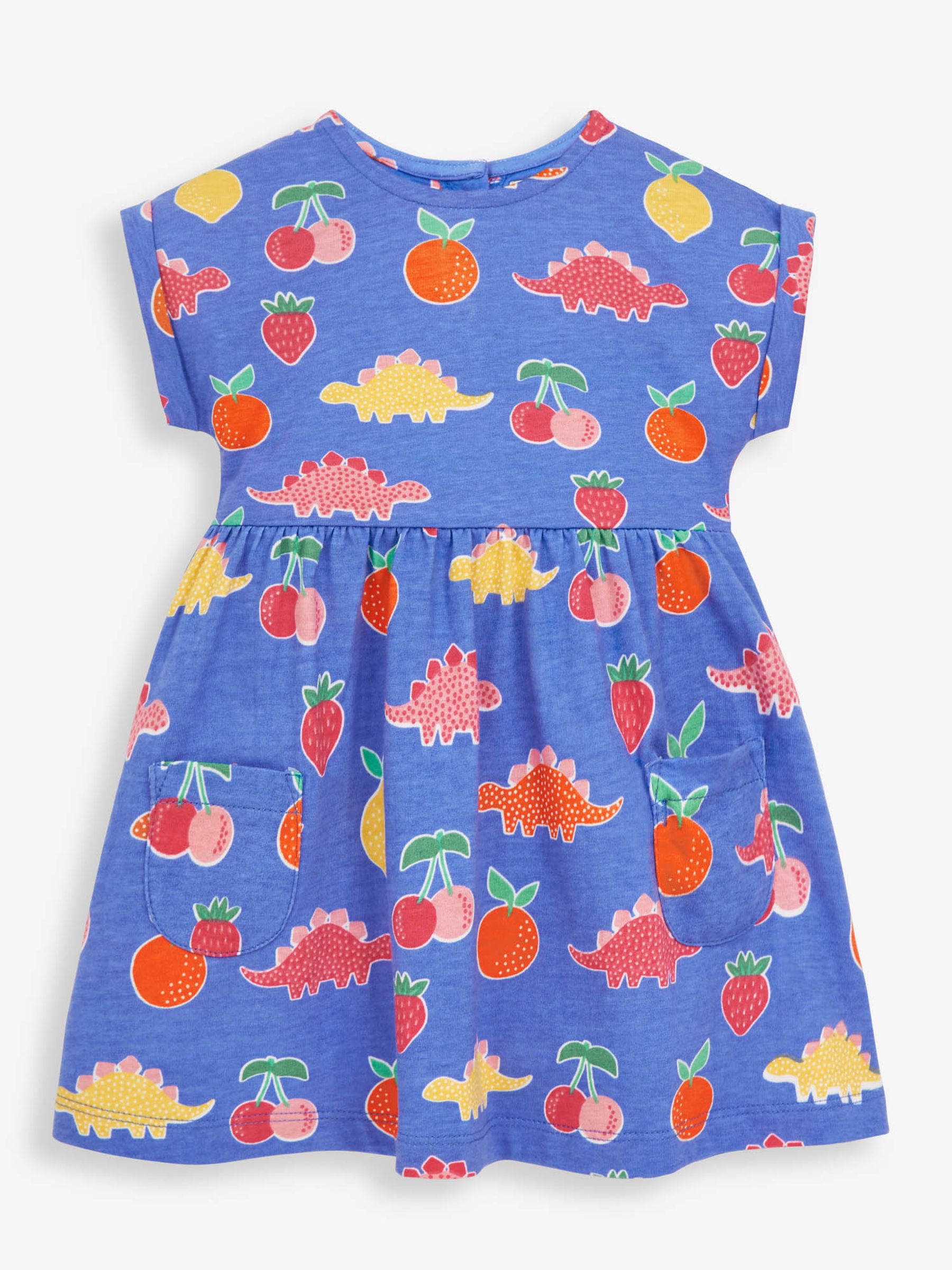Blue Girls Dinosaur & Fruit Print Pet in Pocket Dress - Image 2 of 4