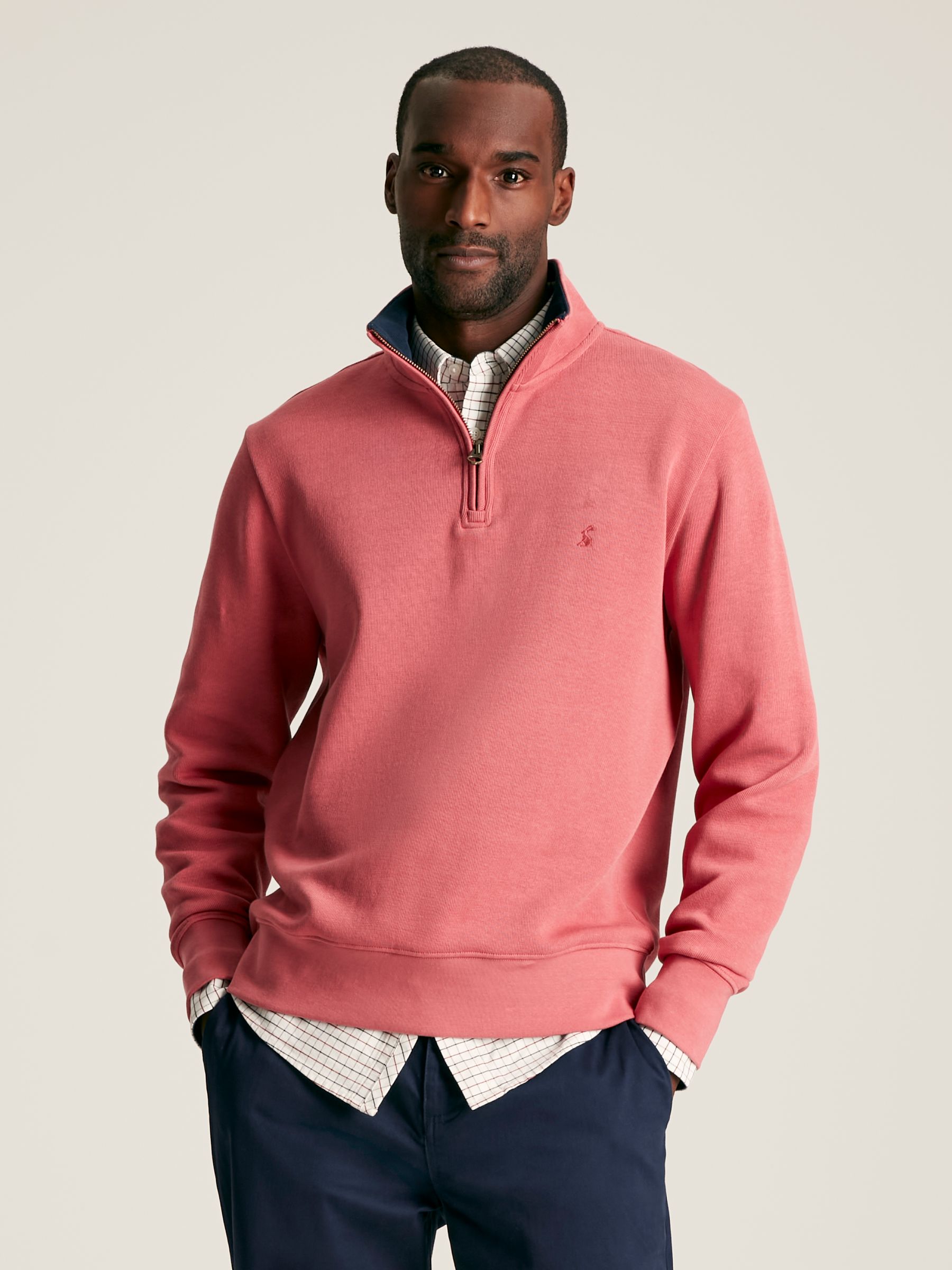 Alistair Pink Quarter Zip Cotton Sweatshirt - Image 1 of 12