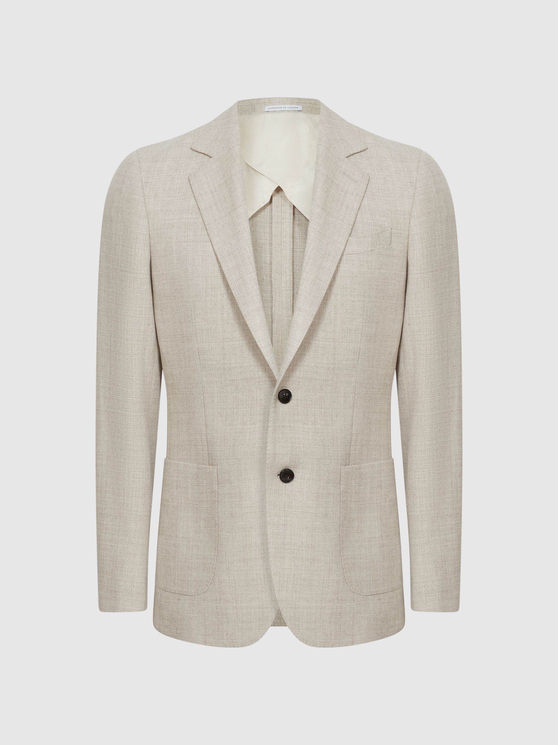 Slim Fit Textured Wool Blend Blazer in Oatmeal - Image 2 of 7