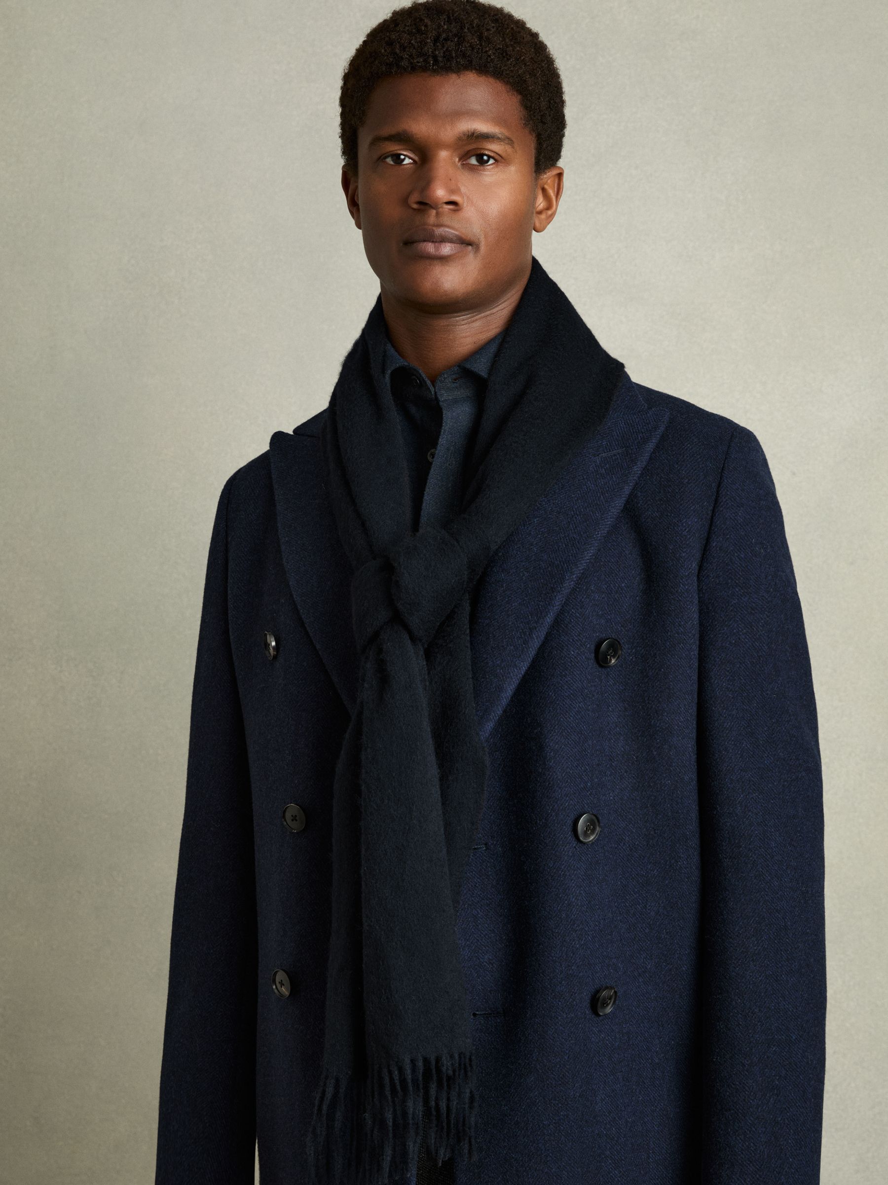 Cashmere Blend Scarf in Navy - Image 2 of 5 Cashmere Blend Scarf in Navy - Image 2 of 5