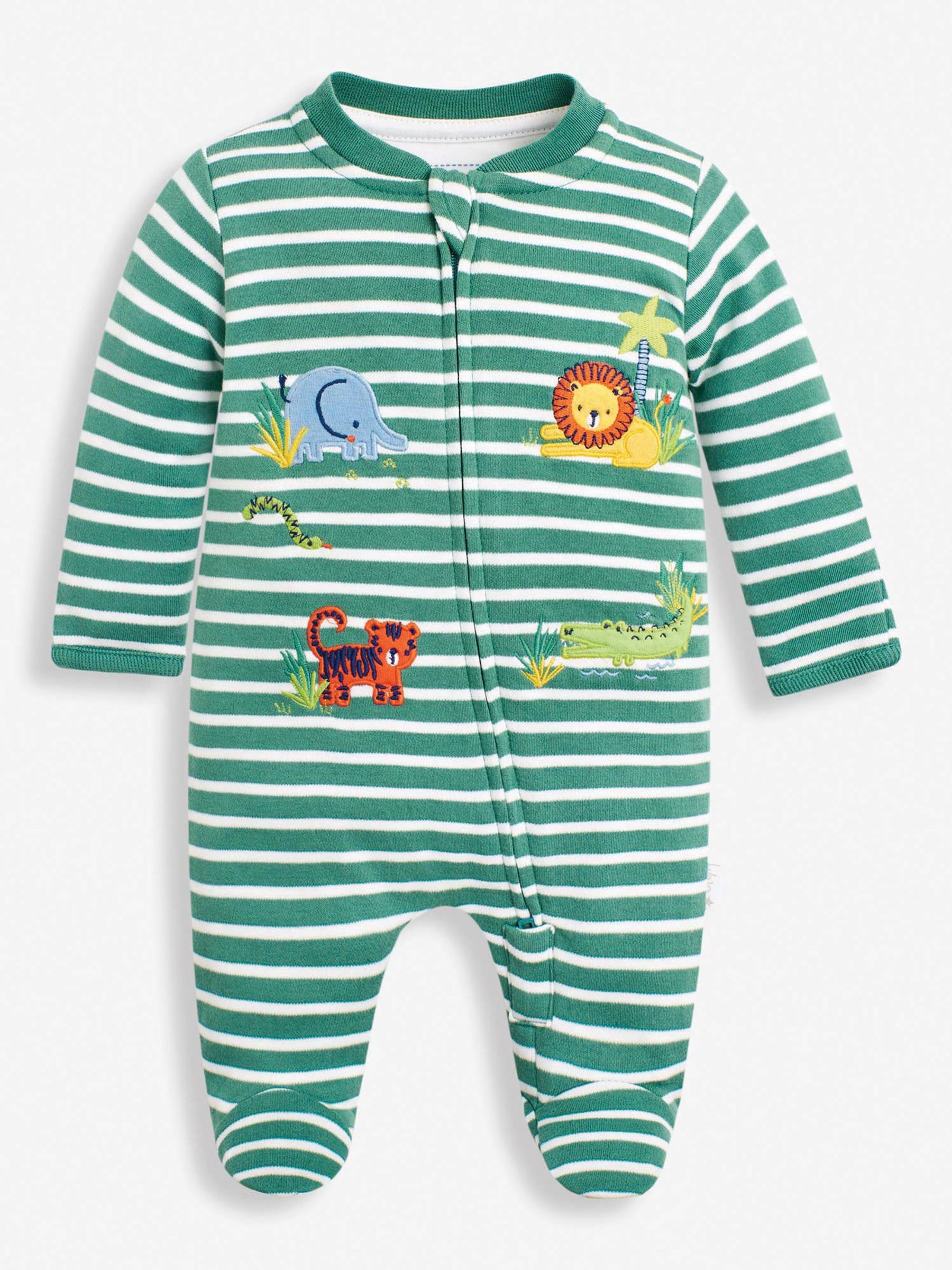 Teal Safari Appliqué Zip Baby Sleepsuit - Image 1 of 2