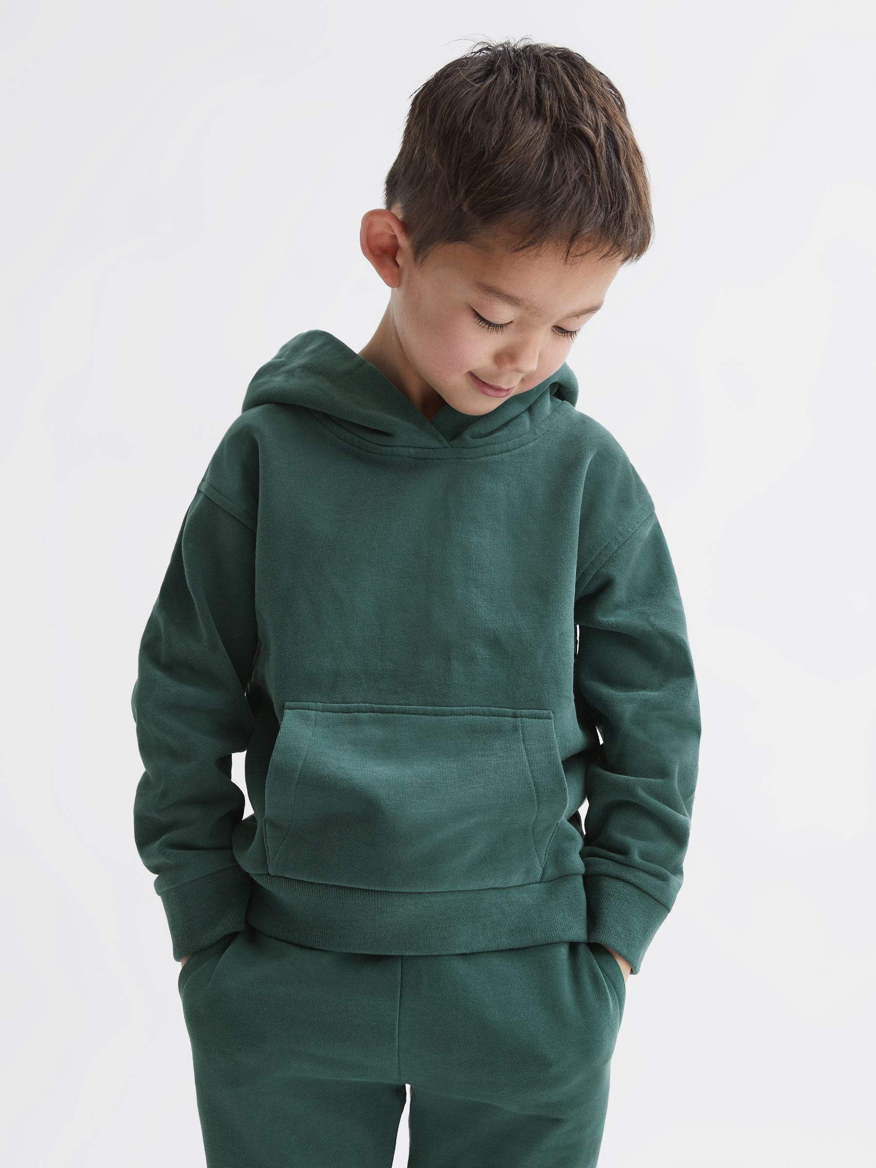 Oversized Cotton Jersey Hoodie in Midnight Green - Image 3 of 7