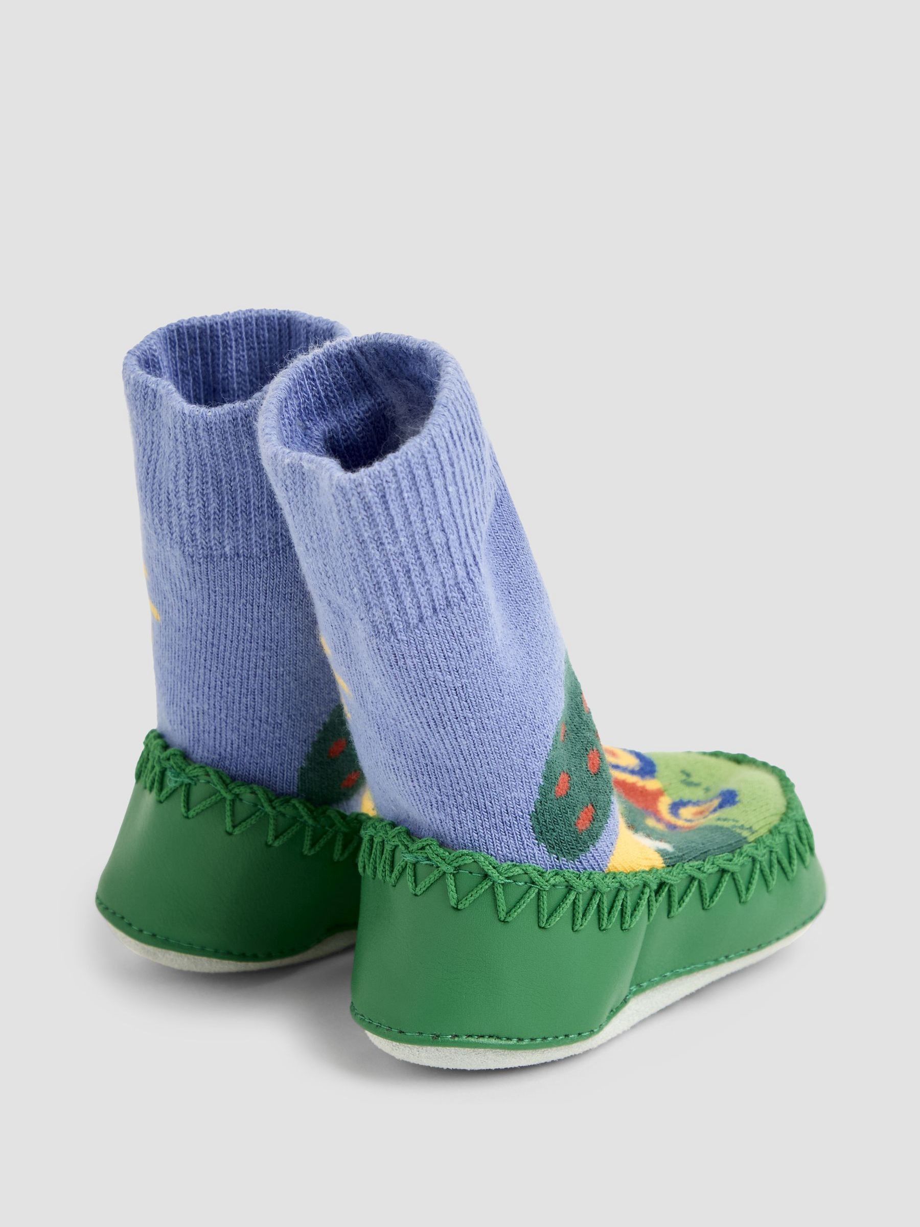 Farm Scene Moccasin Slipper Socks in Blue - Image 2 of 4