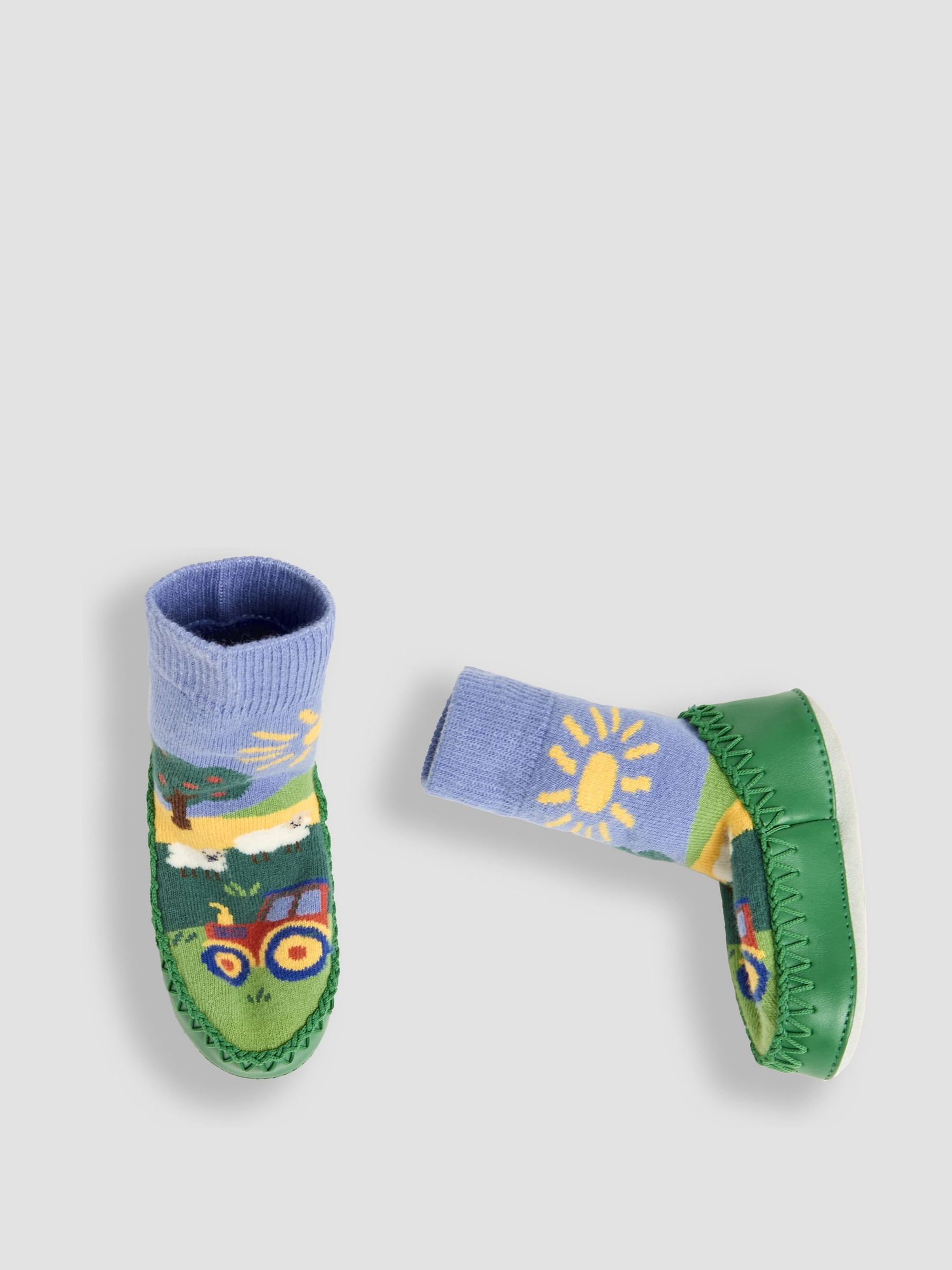 Farm Scene Moccasin Slipper Socks in Blue - Image 3 of 4