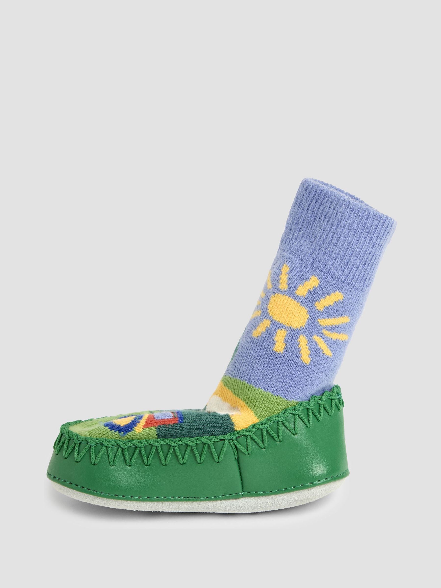 Farm Scene Moccasin Slipper Socks in Blue - Image 4 of 4