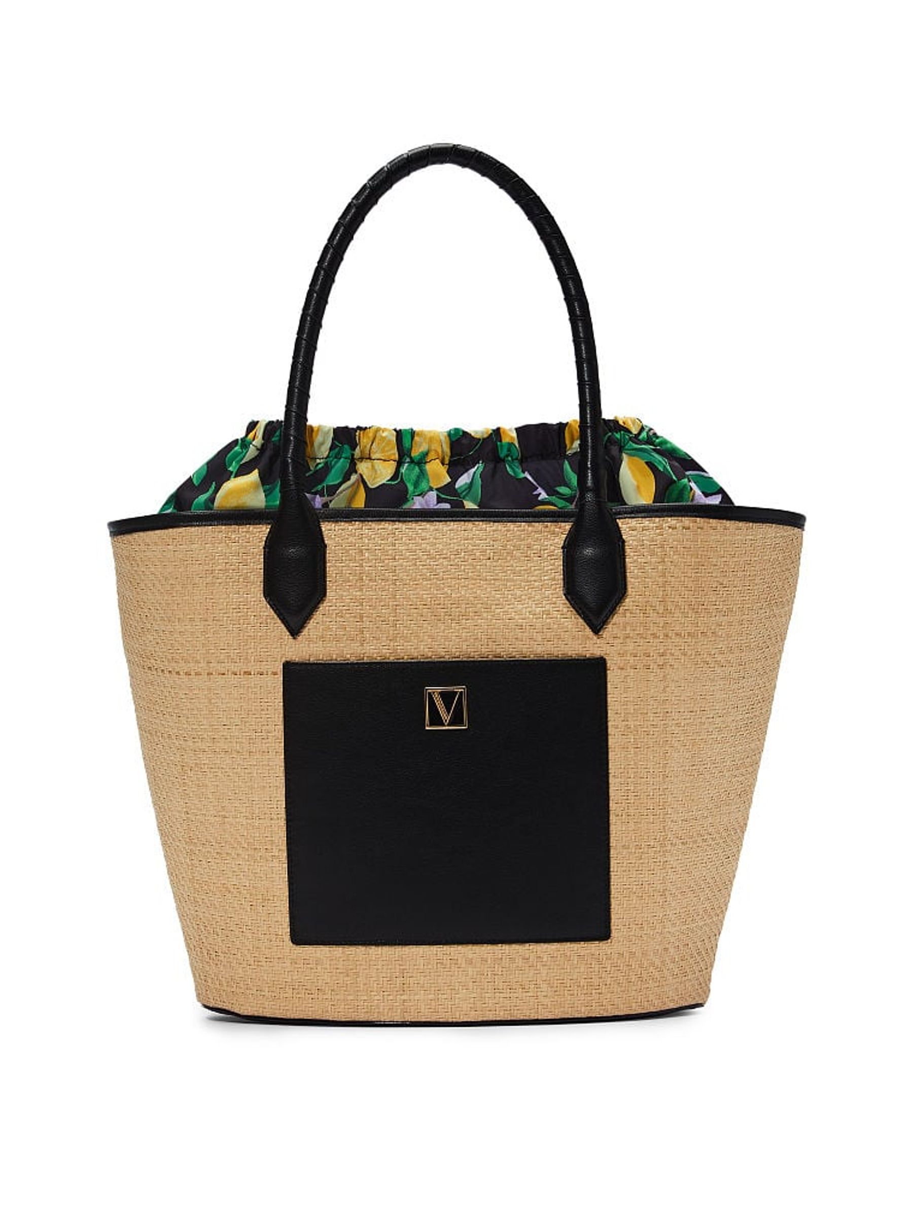 Lemon Black Straw Tote Bag - Image 1 of 1