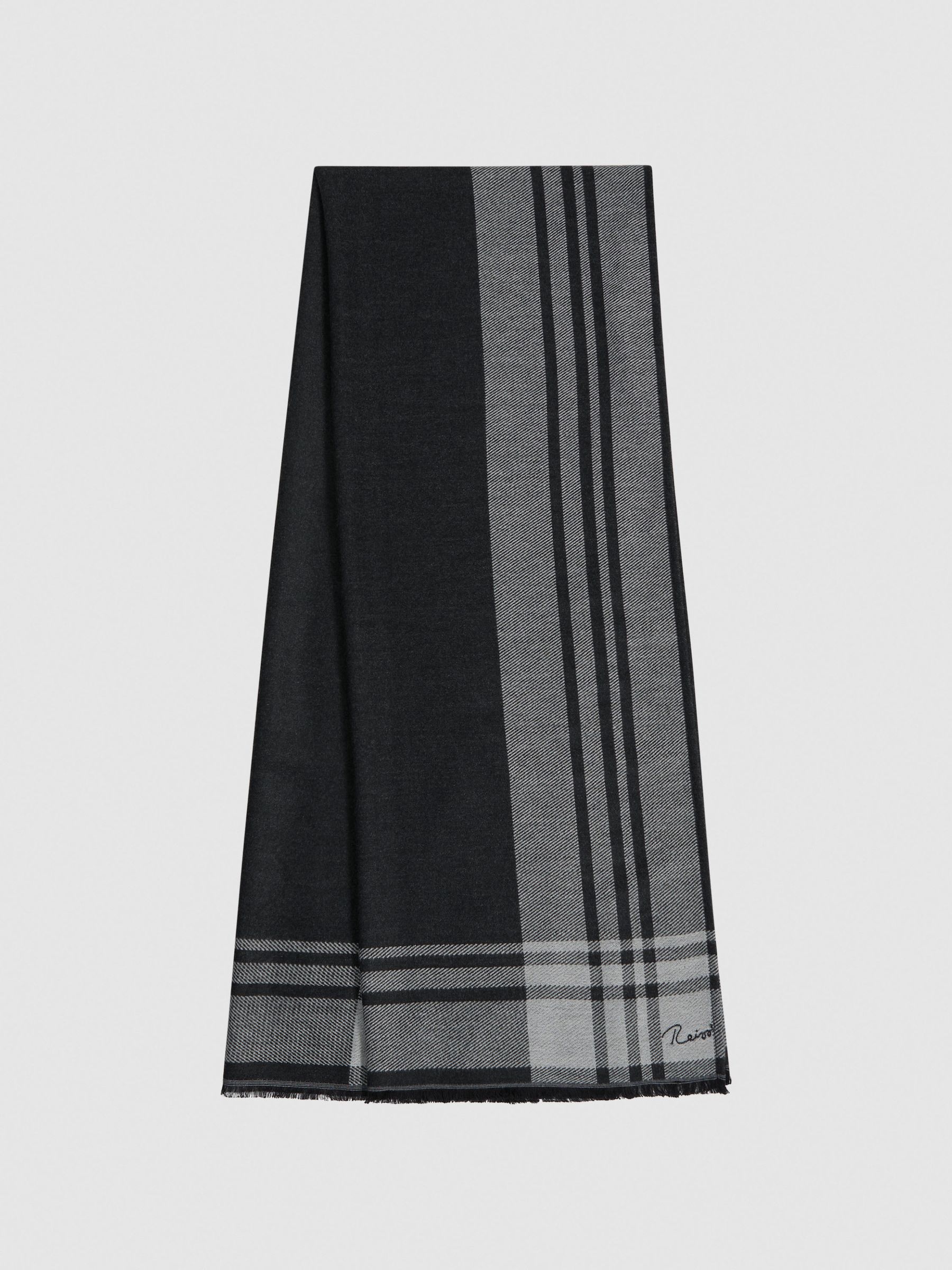 Checked Embroidered Scarf in Black/White - Image 1 of 4