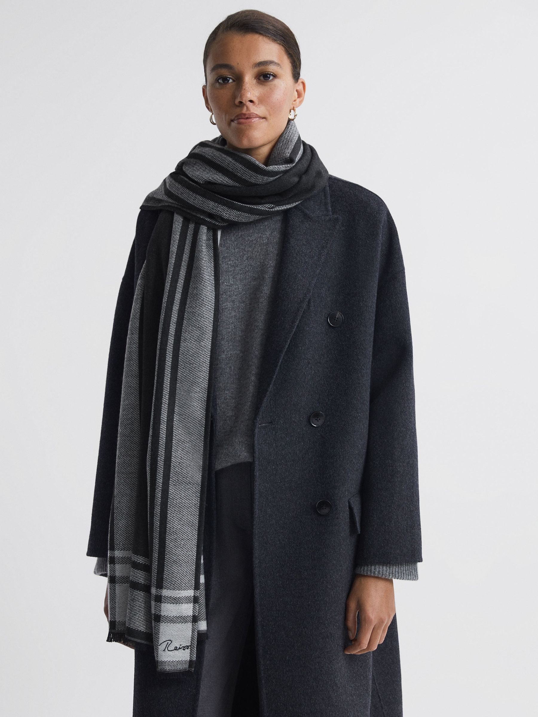 Checked Embroidered Scarf in Black/White - Image 2 of 4