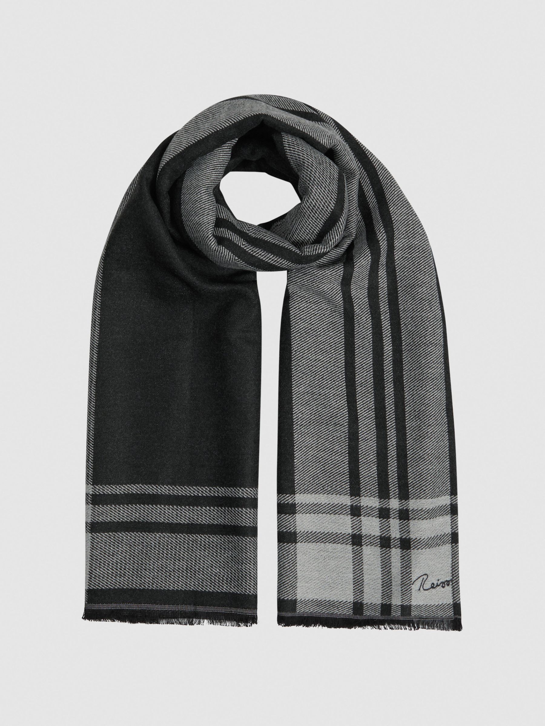 Checked Embroidered Scarf in Black/White - Image 3 of 4
