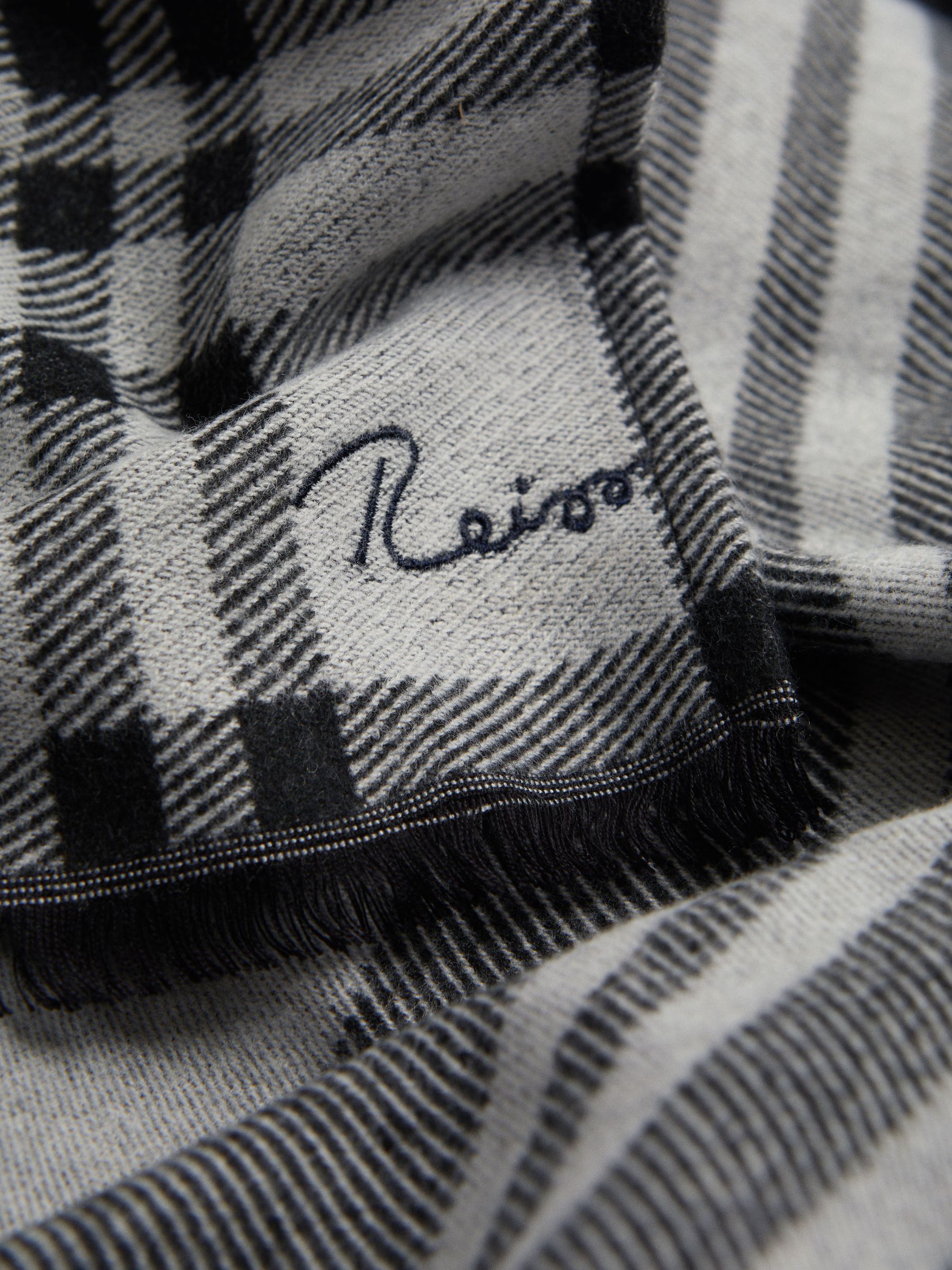 Checked Embroidered Scarf in Black/White - Image 4 of 4