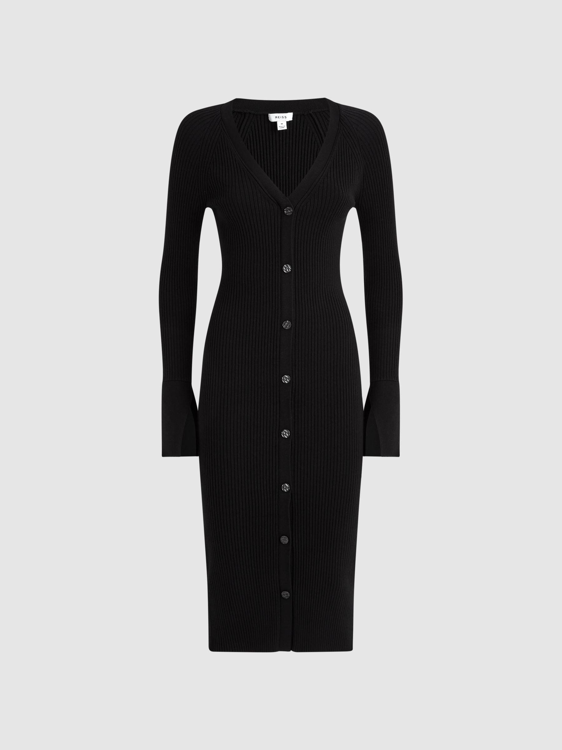 Ribbed Knit Midi Dress in Black - Image 2 of 5