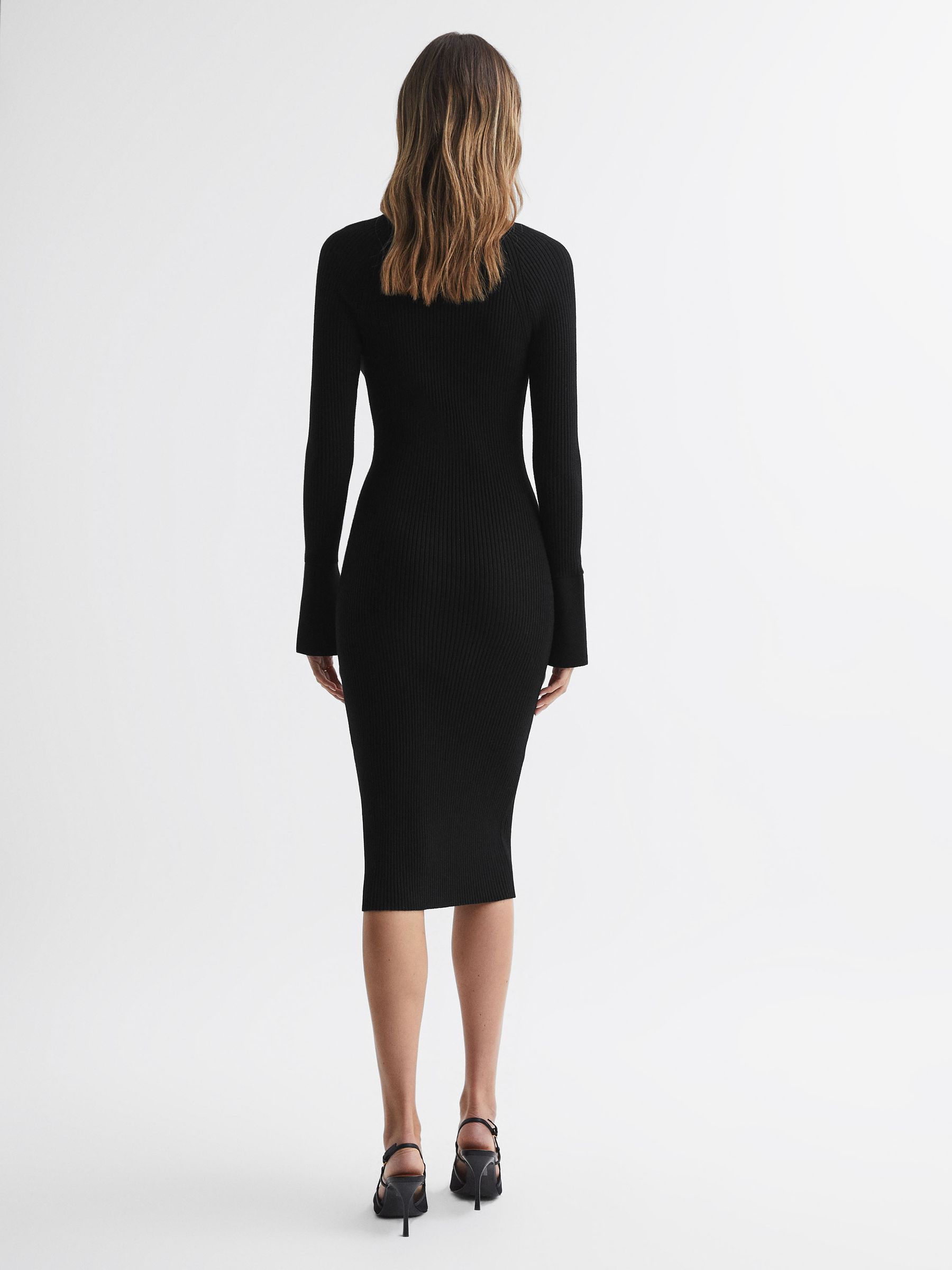 reiss black knitted dress Reiss Ribbed Knit Midi Dress in Black