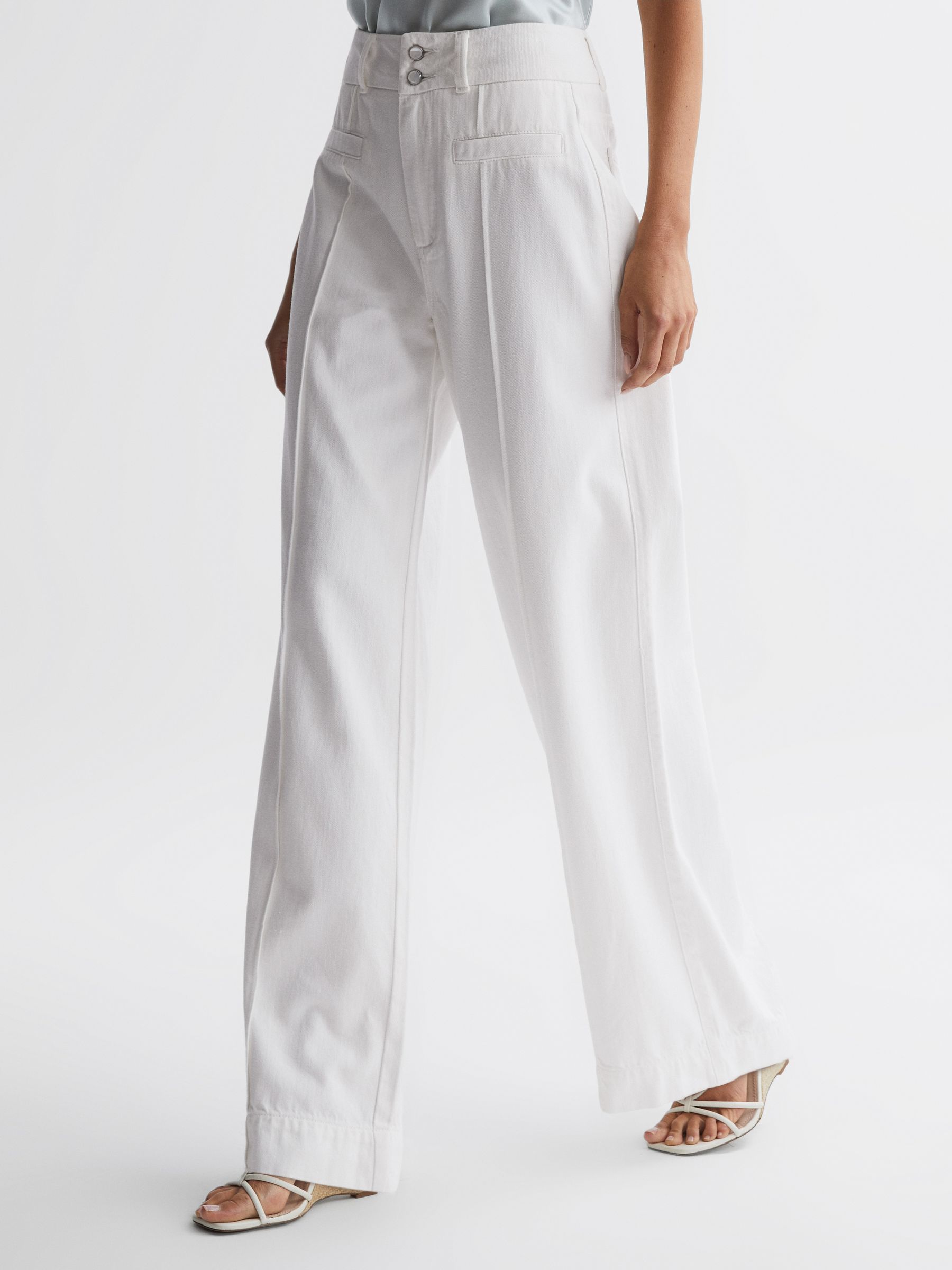 Paige High Rise Wide Leg Jeans in Boss White - Image 1 of 5