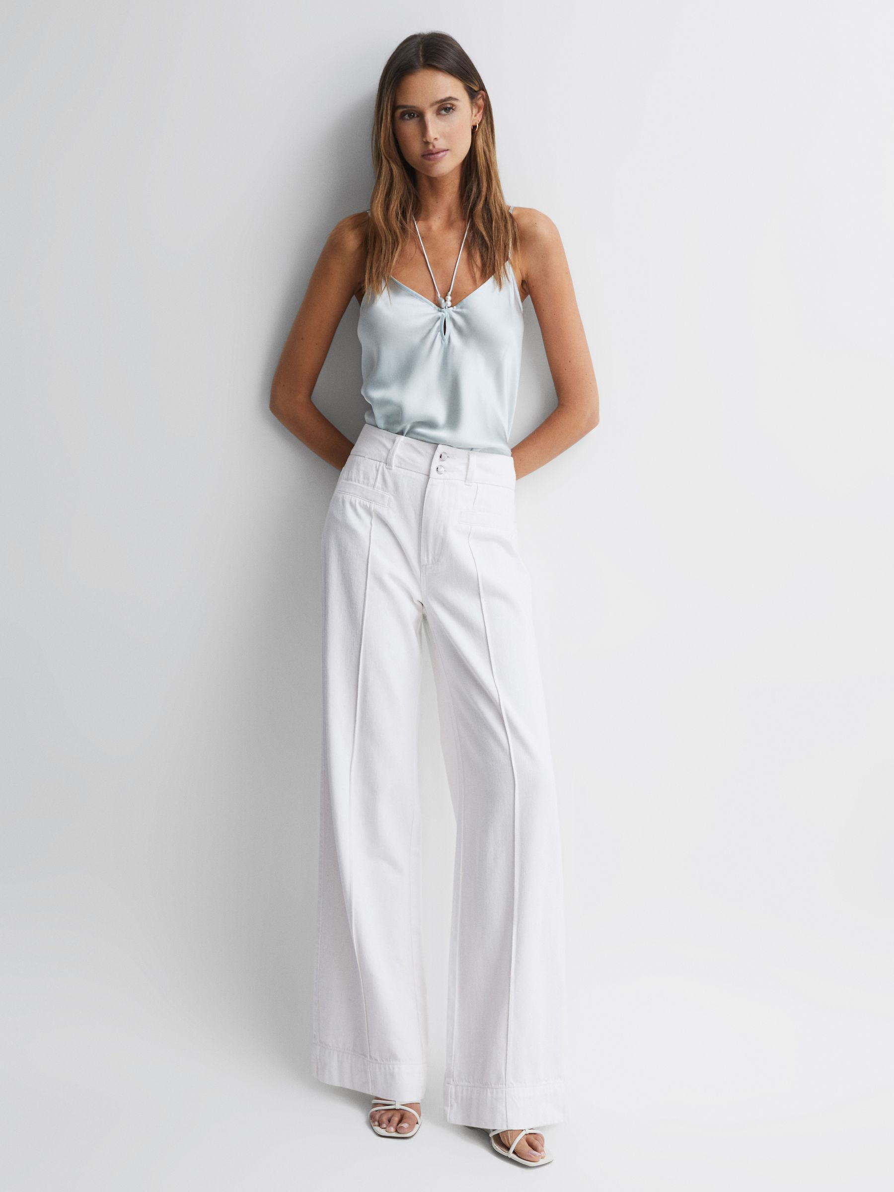 Paige High Rise Wide Leg Jeans in Boss White - Image 3 of 5