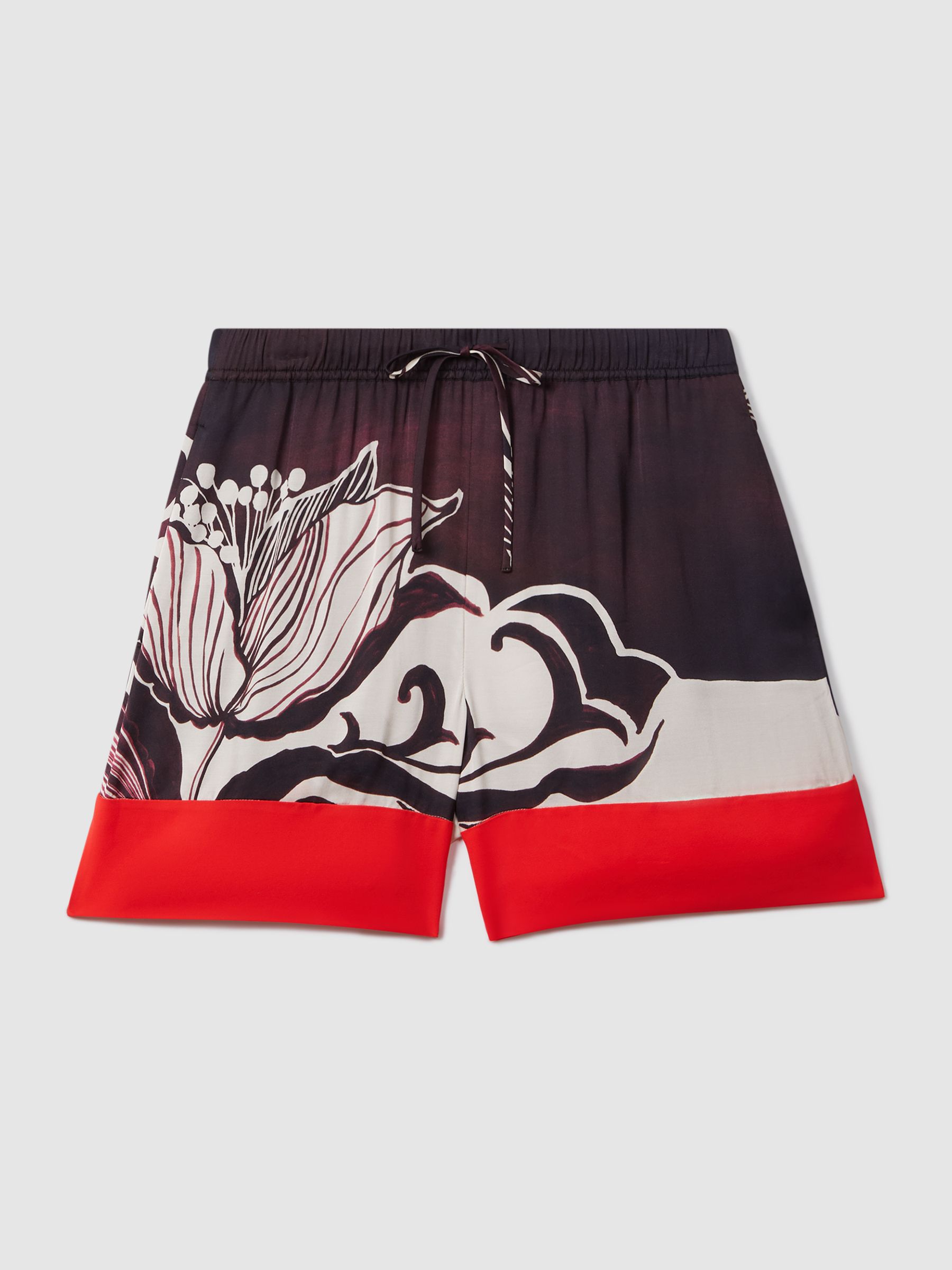 Printed Drawstring Shorts in Burgundy/Cream - Image 2 of 7