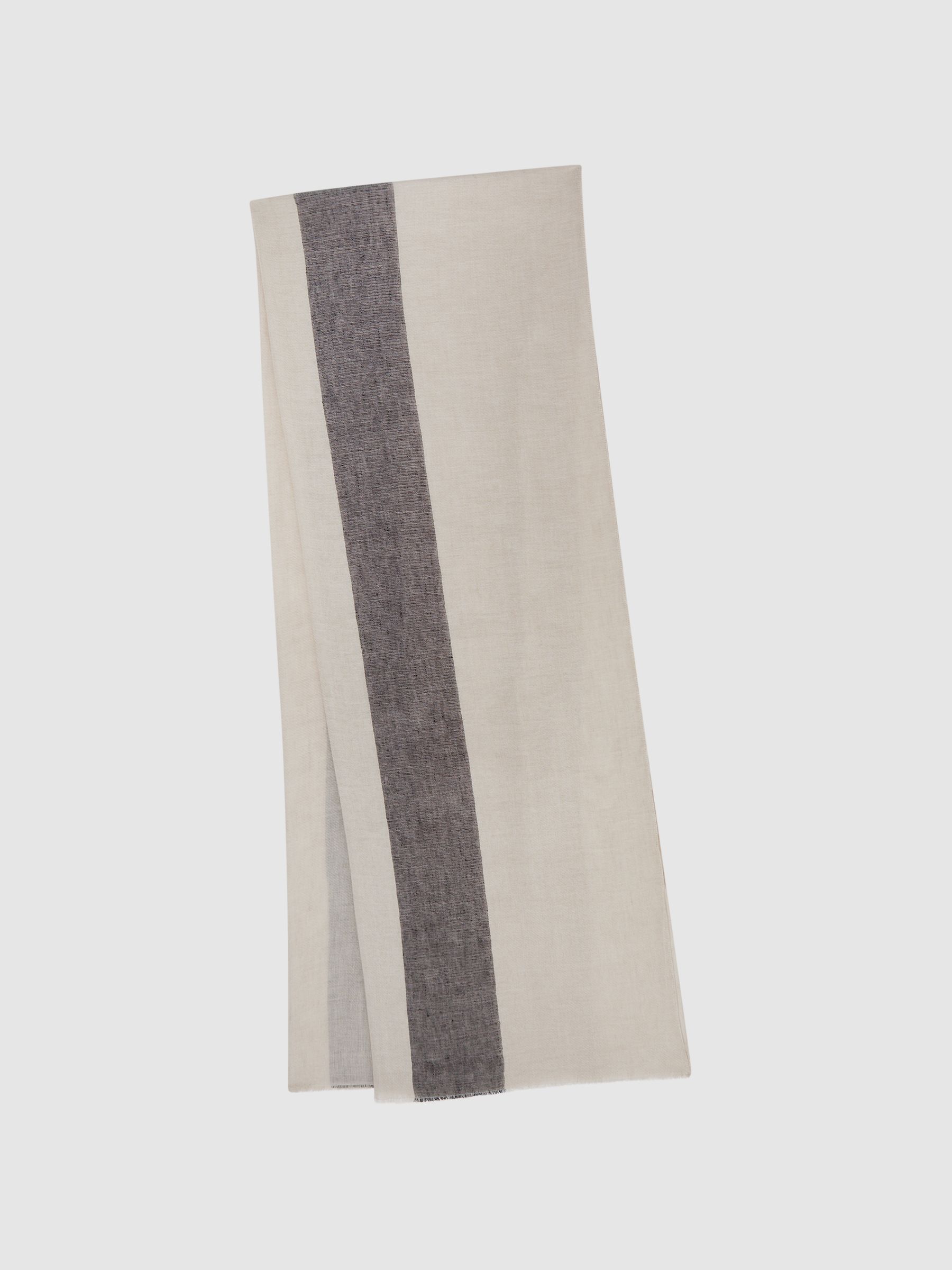 Modal-Linen Striped Scarf in Black - Image 2 of 5
