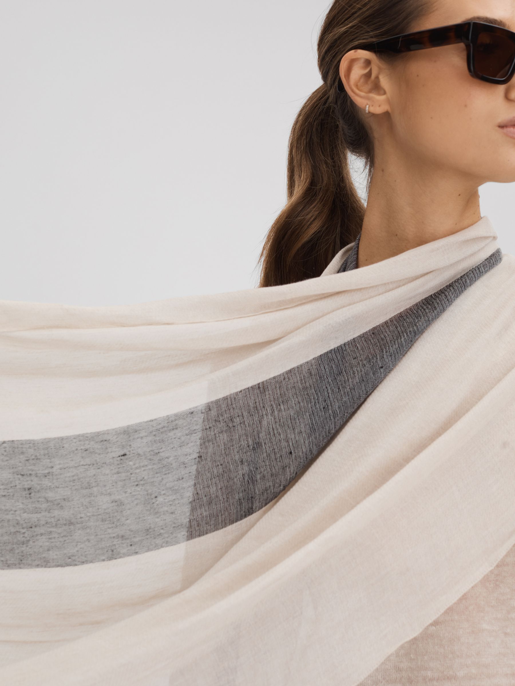 Modal-Linen Striped Scarf in Black - Image 3 of 5