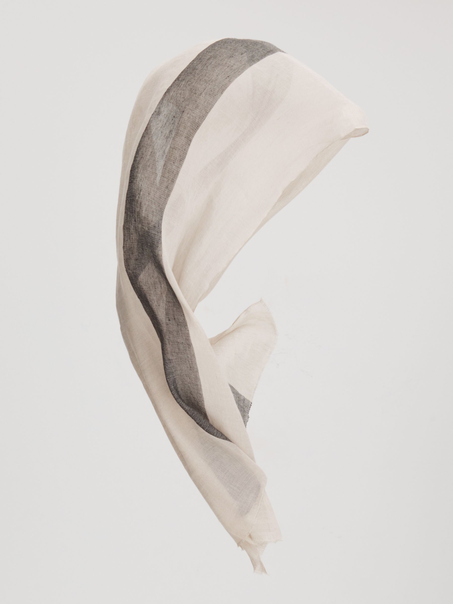 Modal-Linen Striped Scarf in Black - Image 4 of 5