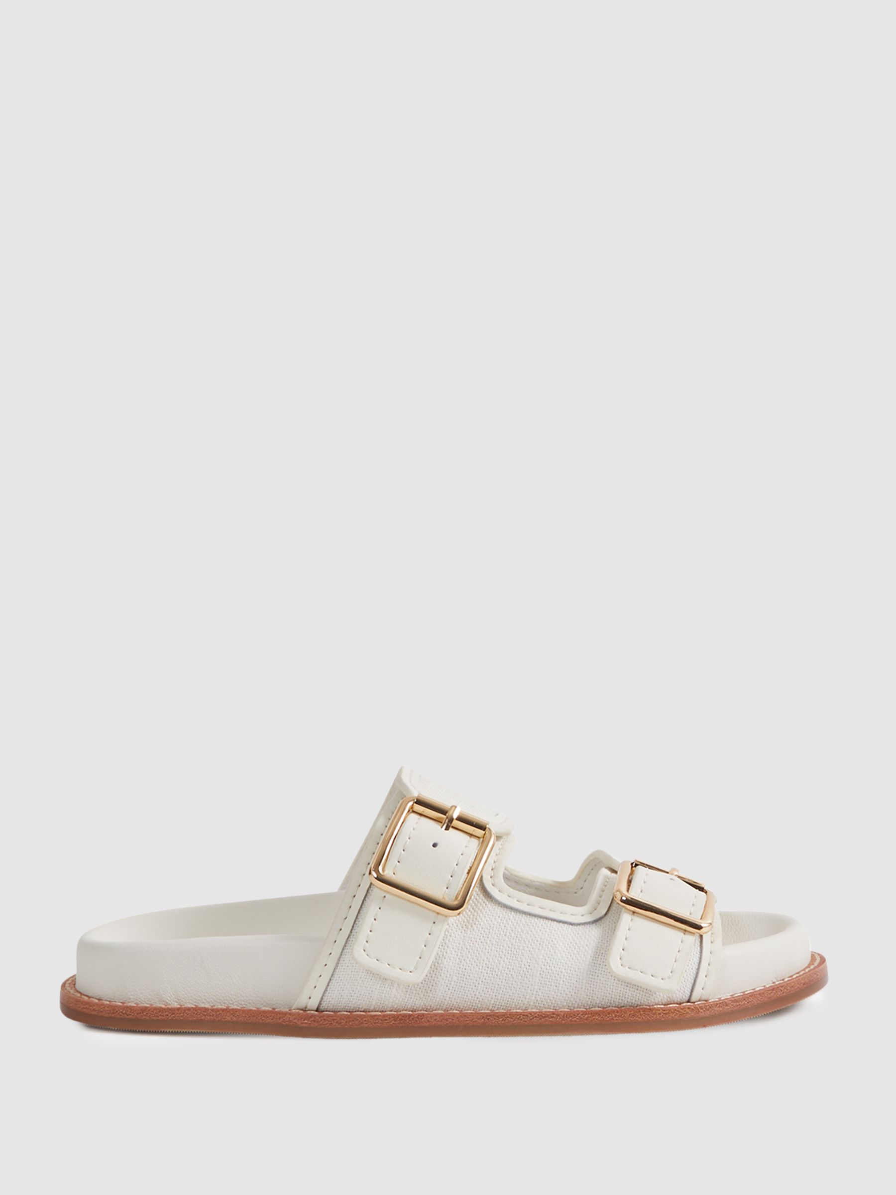 Leather Raffia Sliders in White - Image 1 of 1