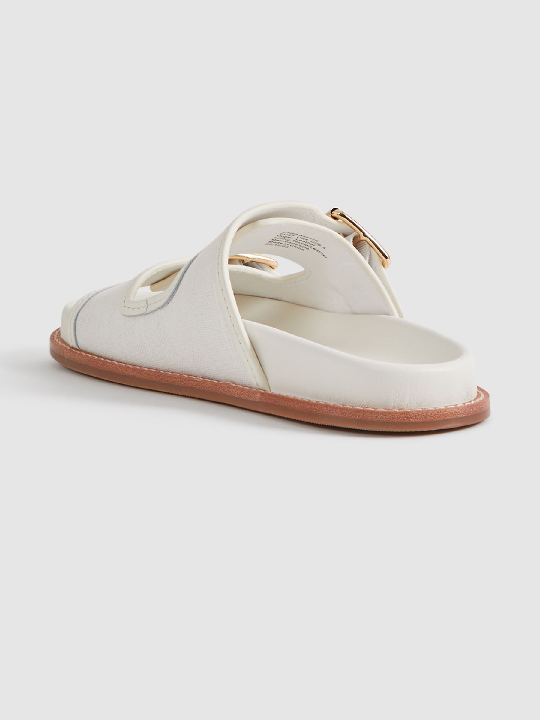 Leather Raffia Sliders in White - Image 3 of 4